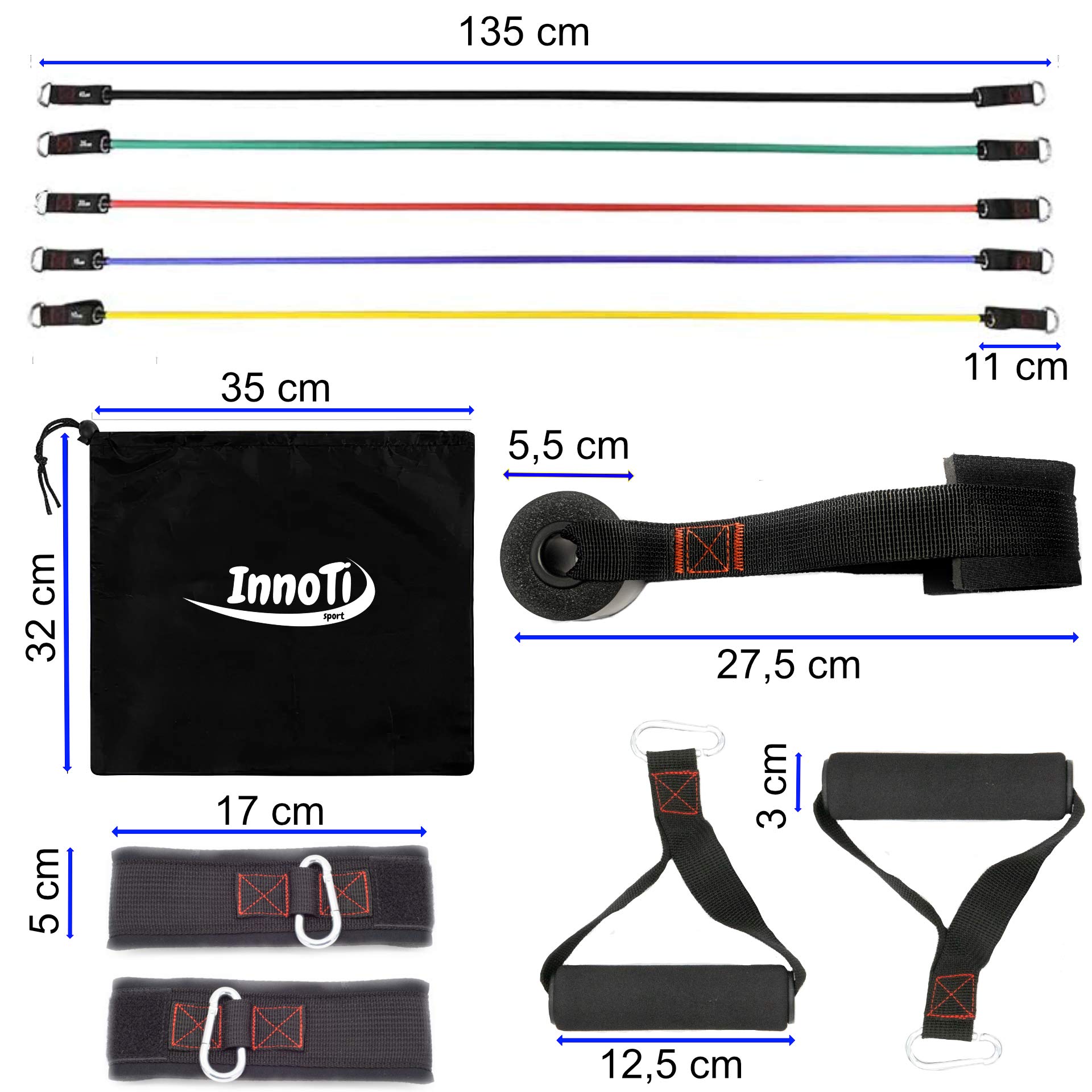 himaly Elastici Fitness Set, 5 Resistenza Bands con Diversi Livelli Elastiche Fitness Uomo Donne, Kit Elastici Palestra con 11 accessori, Set di Fitness Bande per Allenamento a casa