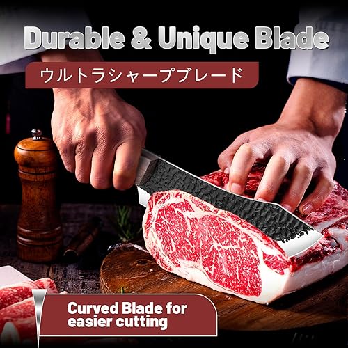 Miniatura 6 de Huusk Cuchillo de chef serbio con mango de espiga completa con cuchillo de cocina ultra afilado para barbacoa en el hogar al aire libre