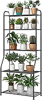 SimpleTrending 5-Tier Waterproof Metal Plant Stand Shelf - Indoor Outdoor for Living Room, Bathroom, Balcony, Garden - Black