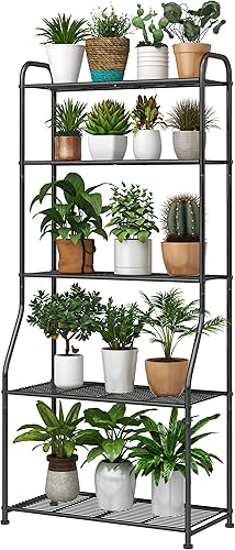 Simple Trending Soporte para Plantas de 5 Niveles Estante para Plantas para Interiores y Exteriores, Soporte Alto de Metal Impermeable para Plantas