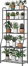 Plant Stand 5-Tier Plant Shelf for Indoor Outdoor, Waterproof Metal Tall Plant Stand for Living Room Bathroom Balcony Garden, Black