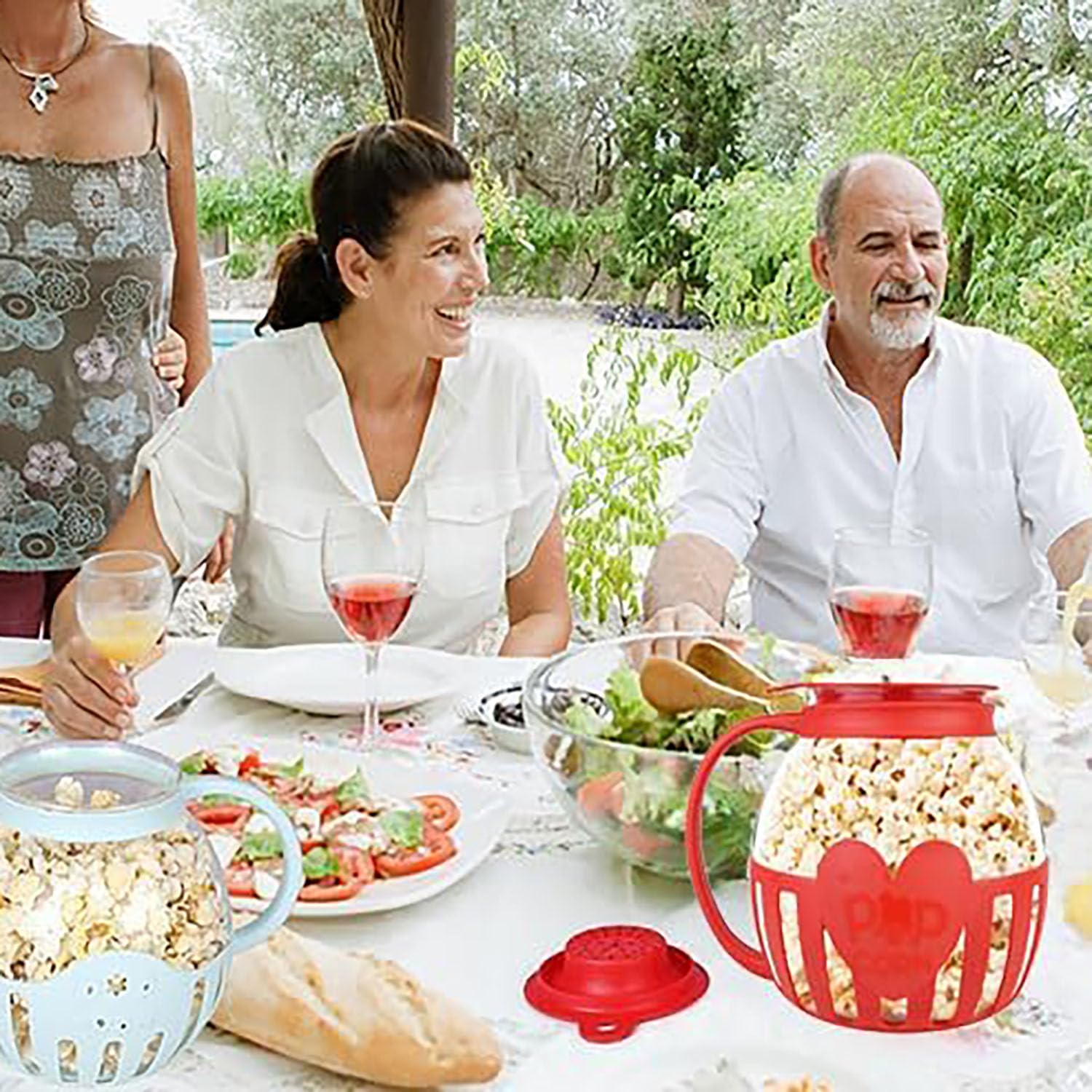 Maszyna do popcornu do kuchenki mikrofalowej, maszyna do popcornu ze szkła borokrzemowego, nadaje się do mycia w zmywarce, idealna na spotkania, imprezy, pikniki, czerwona