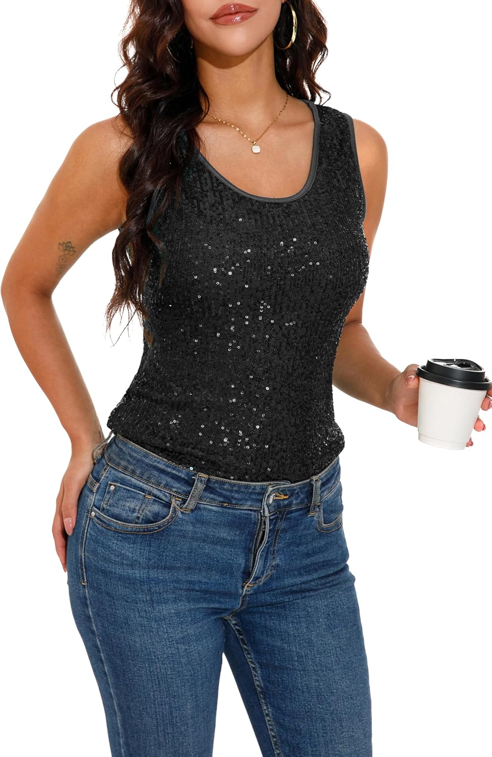 GUANYY Women's Sequin Tops Scoop Neck Sleeveless Glitter Shirts Sparkle Club Party Disco Tank Tops S-XXL - Image 5