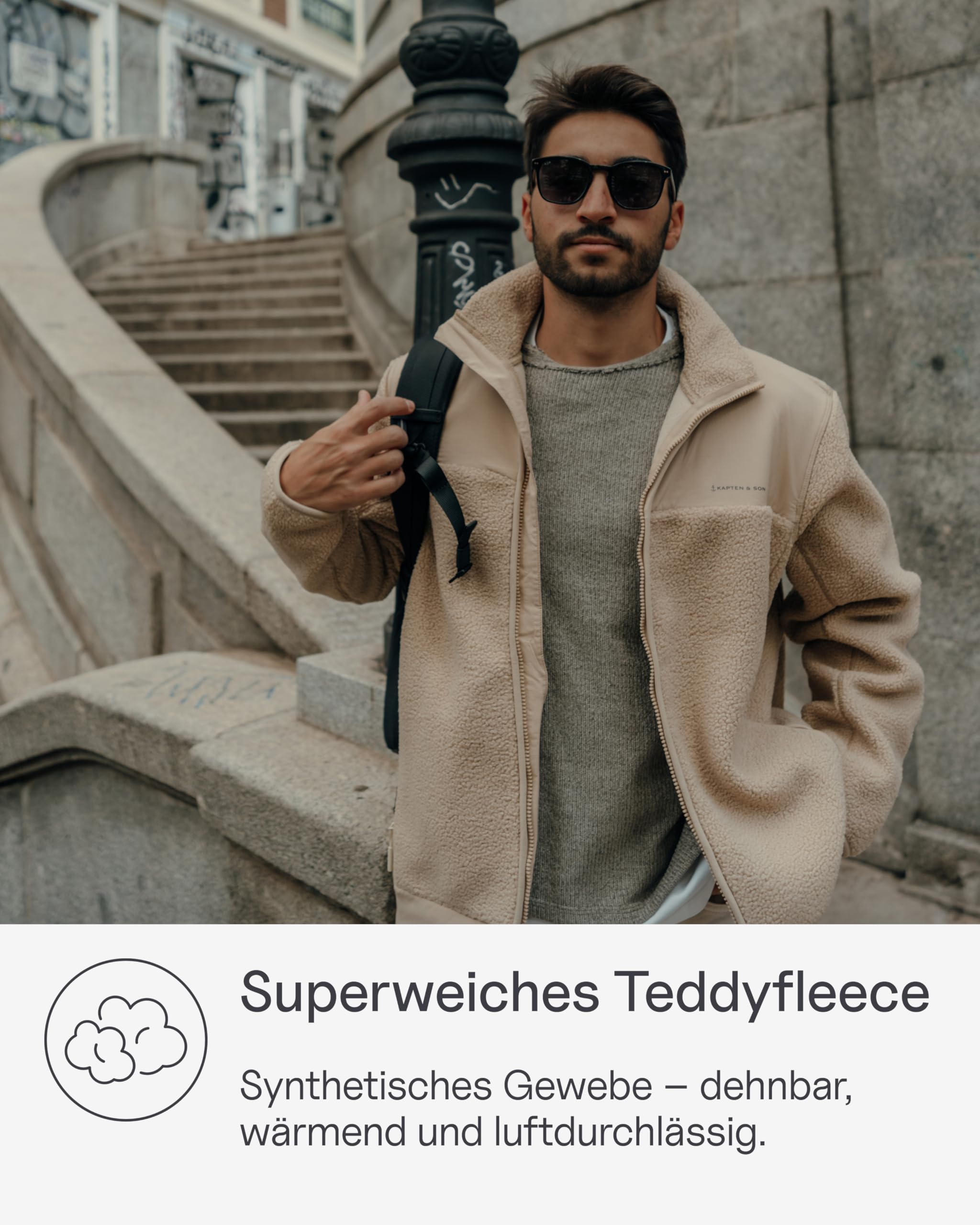 Kapten & Son Teddy Fleecejacke Damen & Herren | Weiche Teddyfleecejacke in All Black, Sandstone, Forest Green XS - XL | gefütterte Taschen mit Reißverschluss, verstellbarer Bund | Outdoor, Alltag