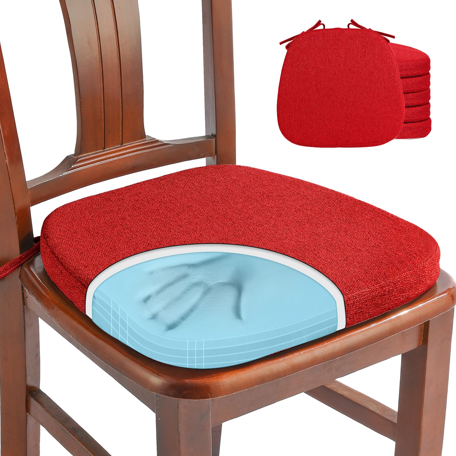 SINOSSO 6 Pack Memory Foam Chair Cushions for Dining Chairs, Friendly Woven Fabric 16" U-Shape Comfortable Kitchen Chair Pads, Removable Slip