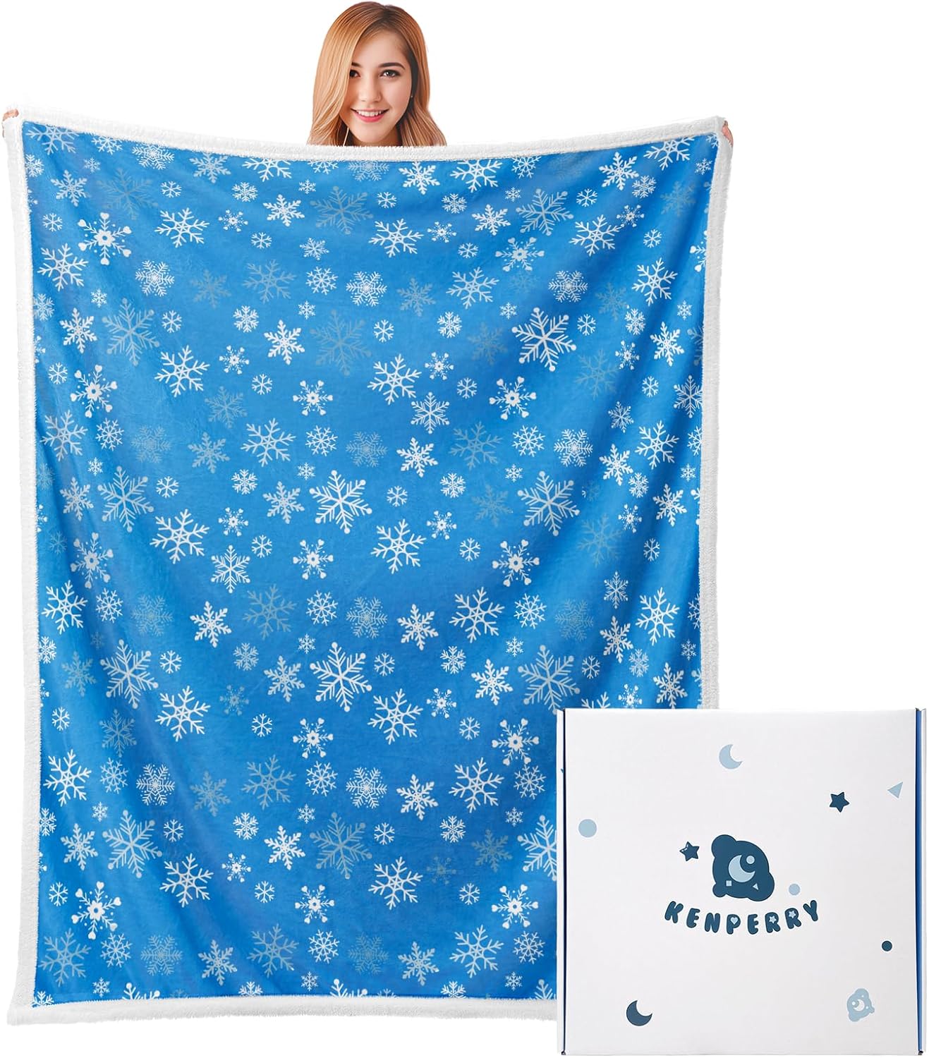 KENPERRY Christmas Blanket Blue Cozy Blankets for Women Girls Premium Fleece Throws Bed Blanket All Season Use Festive Pattern for Women with Gift Box,60"X50"