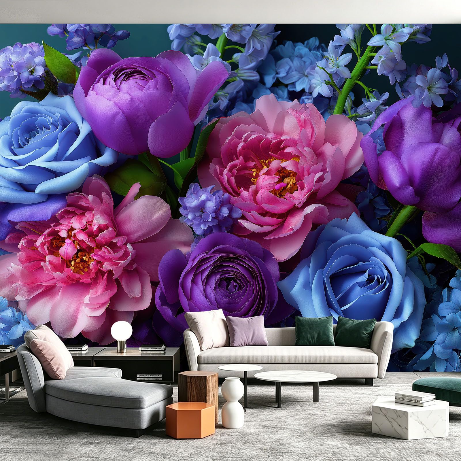 Générique Papier Peint Panoramique Floral Gros Plan 250 x 175 cm Papier Peint Intissé Mural, Roses Pivoines Jacinthes Geant Mural, pour Salon restaurant Décoration Murale