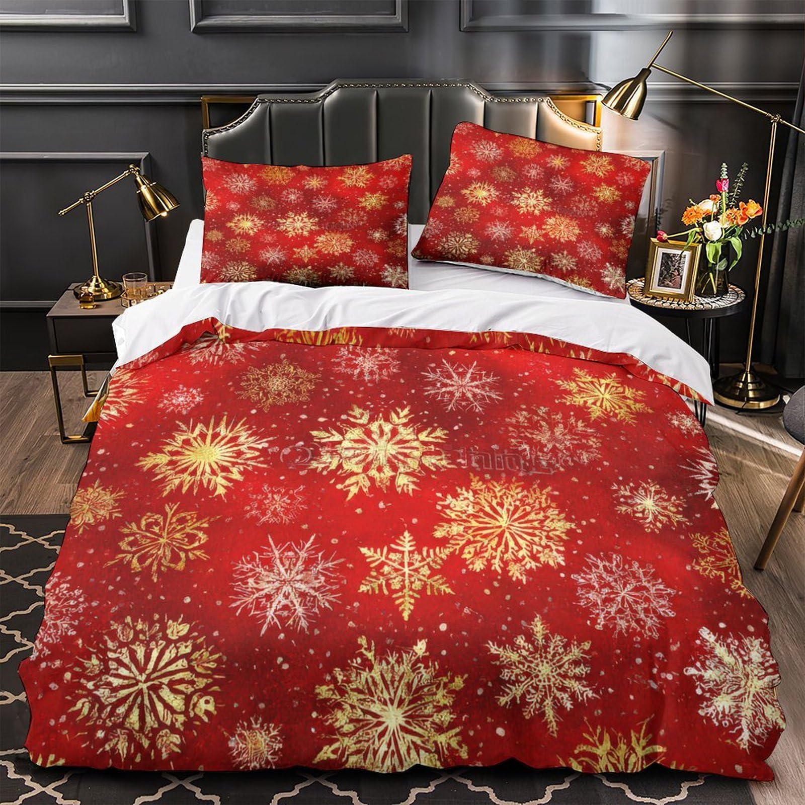 Housse de couette Noël 140x200cm flocon imprimé 3D le cadeau idéal pour lit fille et enfant