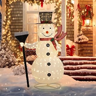 Christmas Lighted Snowman Decoration, 5 FT Outdoor Christmas Pull Up Sno...