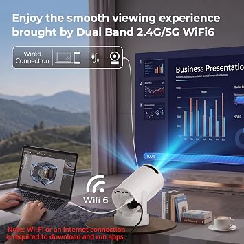 Mini Projector with WiFi and Bluetooth, Portable Projector 4K 1080P Support