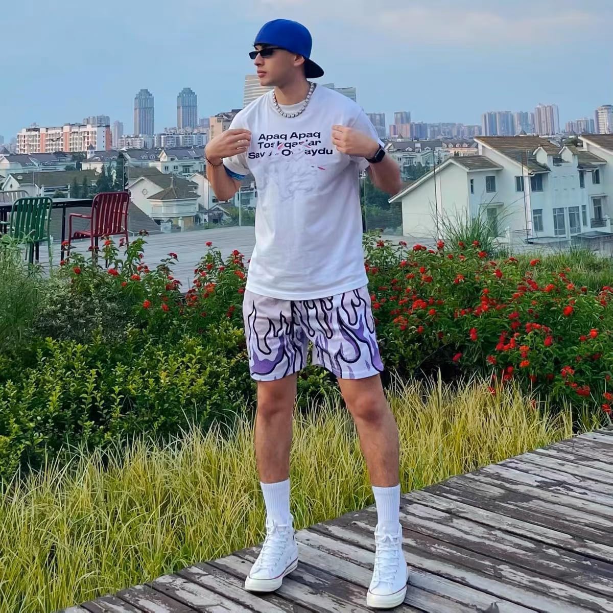 DIOTSR Mens Flame Graphic Basketball Shorts Cool Retro Running Athletic Shorts Drawstring Waist Casual Track Shorts - Image 6