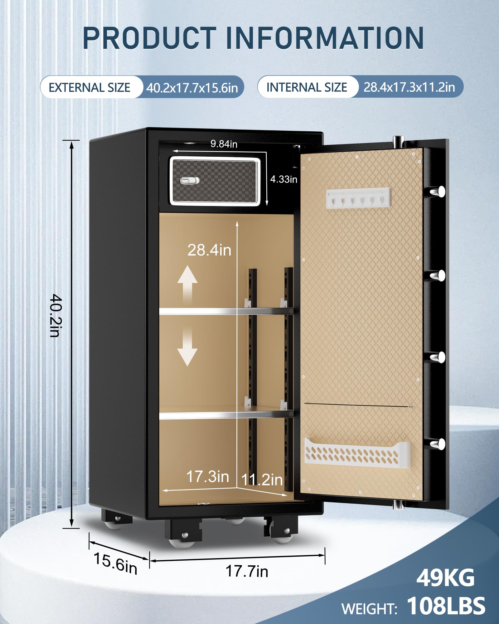 TIGERKING 5.9 Cu.ft Large Heavy Duty Safe Box, Big Home Security with Double Safety Key Lock, Adjustable Shelves, Anti-Theft Alarm System, Removable Wheels, Ideal for Home Office, Black: Black 5.9Cubic