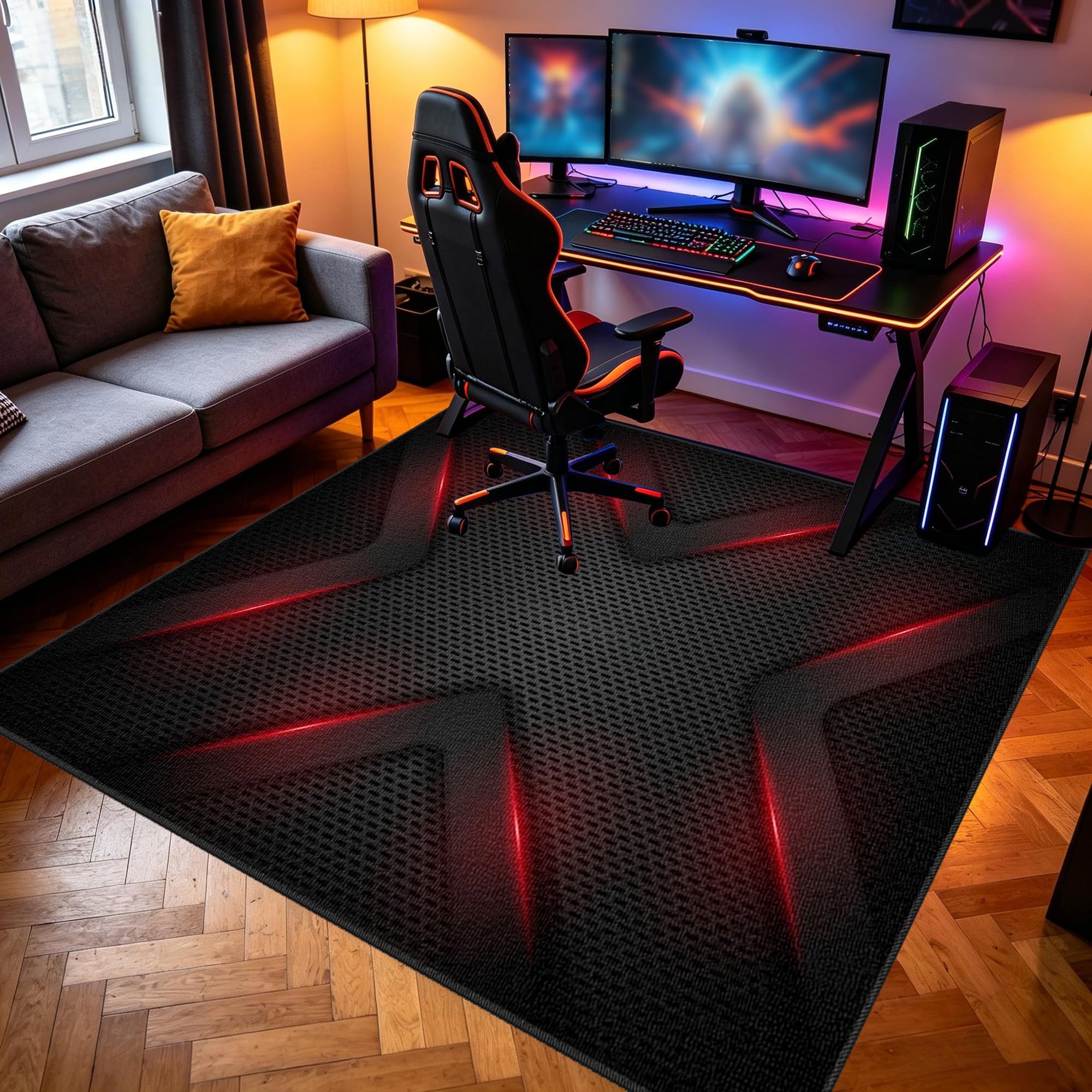 Zmywalny dywanik do pokoju zabaw, 130 x 140 cm / 51,18 x 55,12 cala Mata podłogowa na krzesło komputerowe do gier, mata sportowa, mata podłogowa dla graczy 3D do sypialni na krzesło biurowe