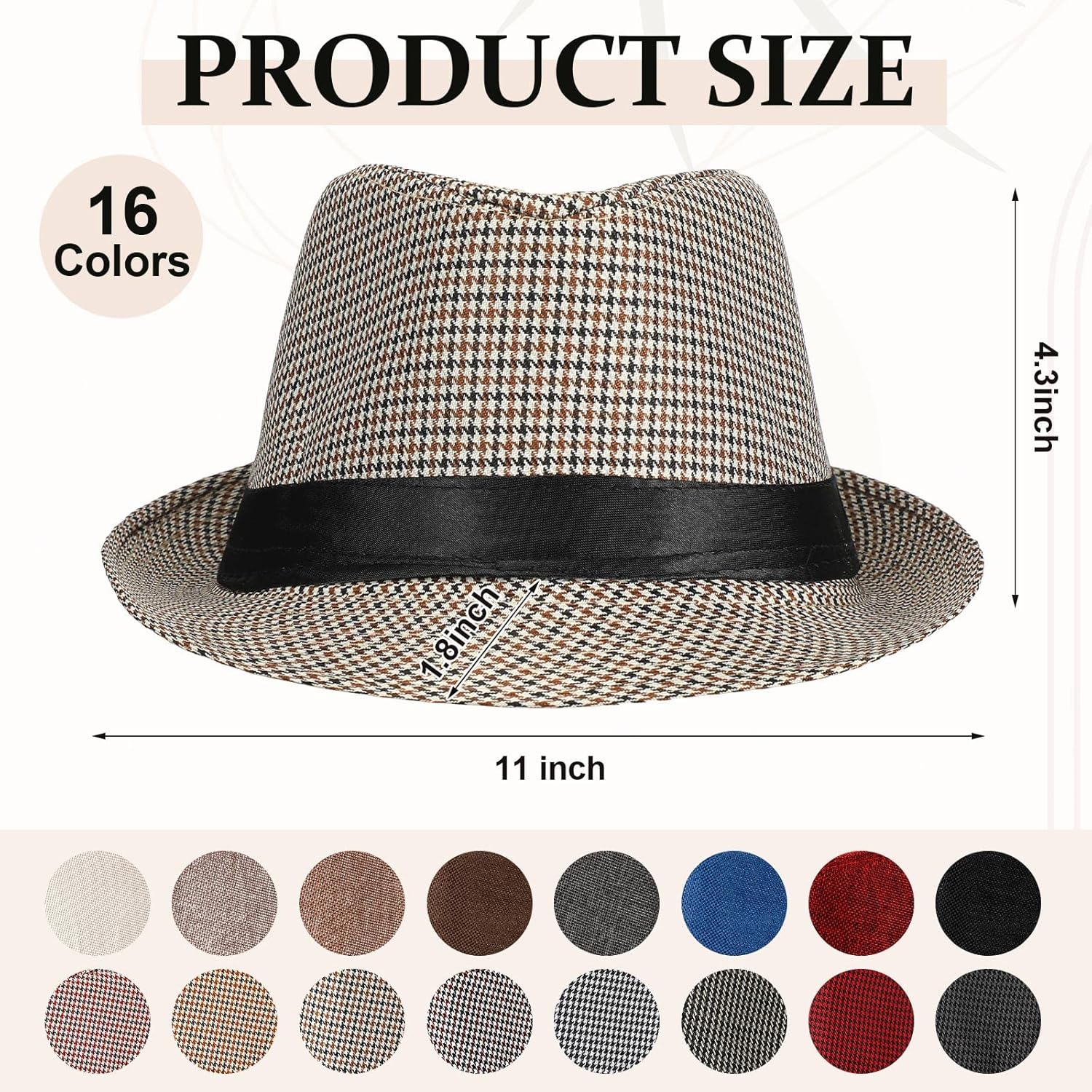 16 Pcs Bulk Fedora Hats for Men 1920s Short Brim Pork Pie Panama Hats for Beach Men Women Summer Accessories(Retro Colors) - Image 2