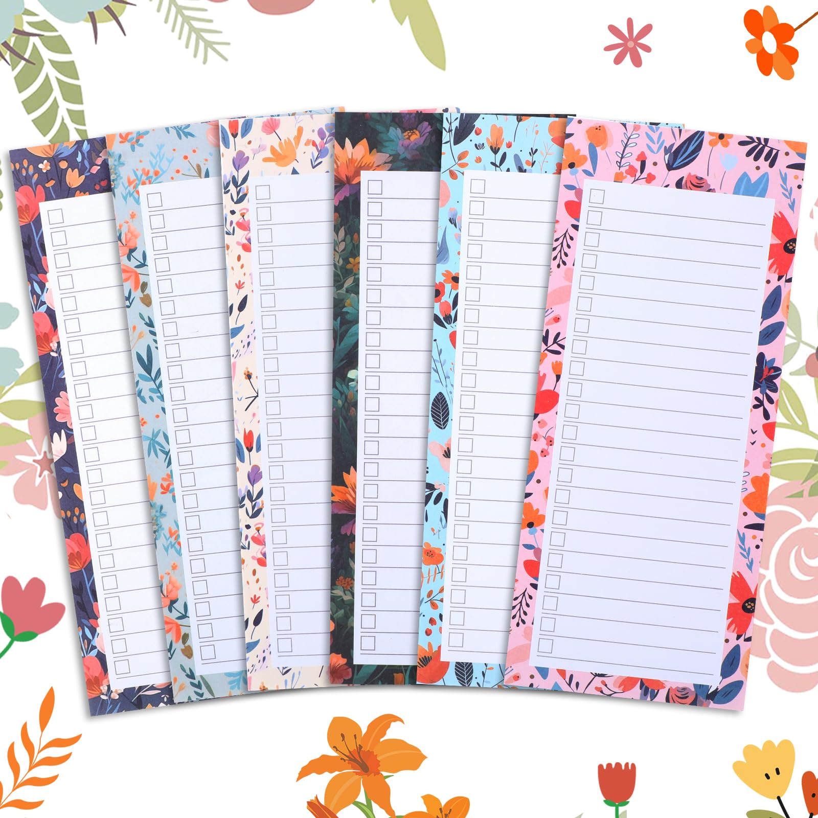 Abeillo 6 Pack Magnetic Shopping List Pad for Fridge, Magnet Notepad Grocery List, Magnetic Grocery List Pad for Fridge, Magnet Back Shopping Lists(Flower & Leaves)
