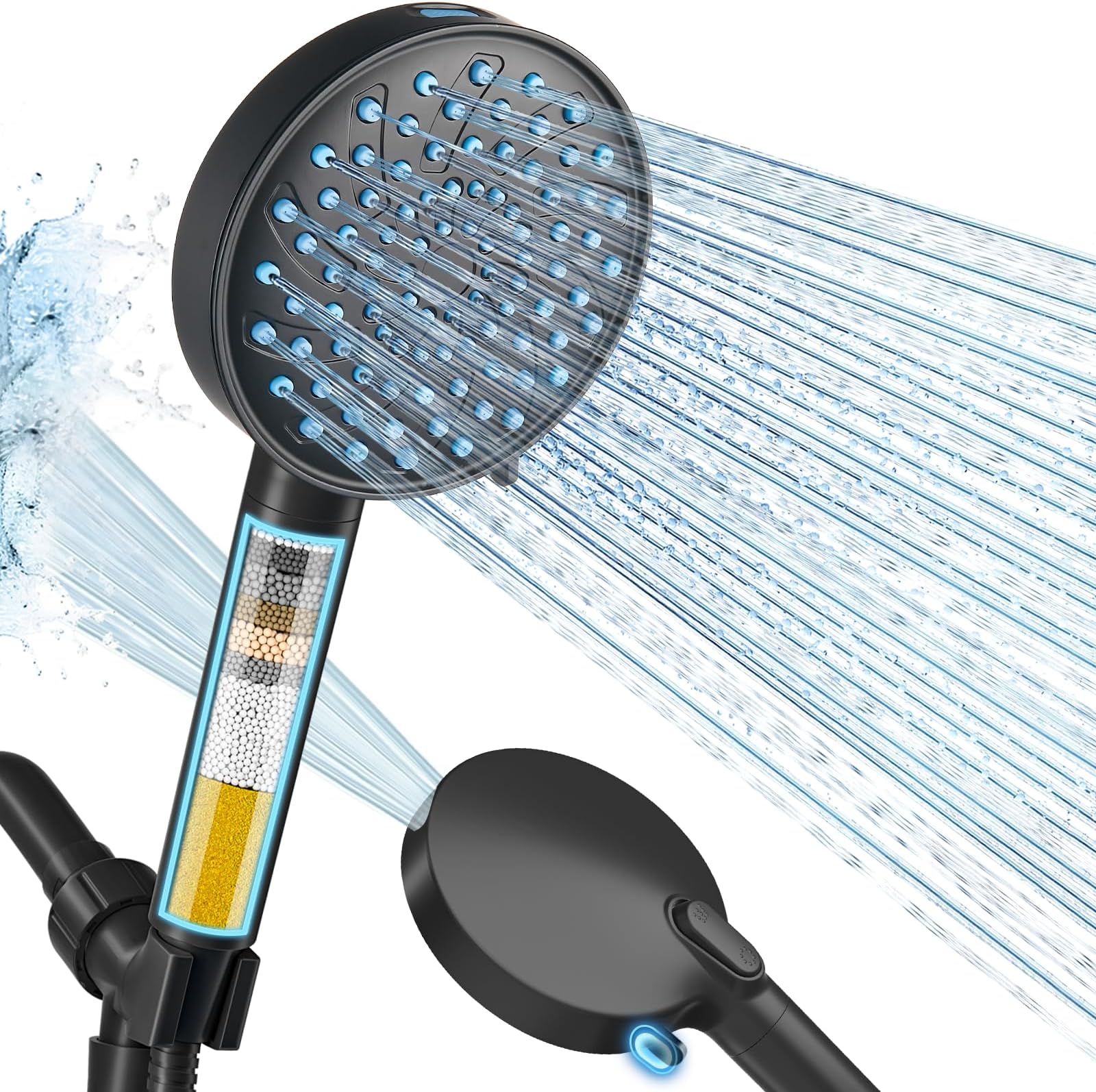 Cobbe Filtered Shower Head with Handheld, High Pressure 7-mode Showerhead with Filters for Hard Water - Remove Chlorine - Reduces Dry Itchy Skin, Patented Paddle Shift Design, Black