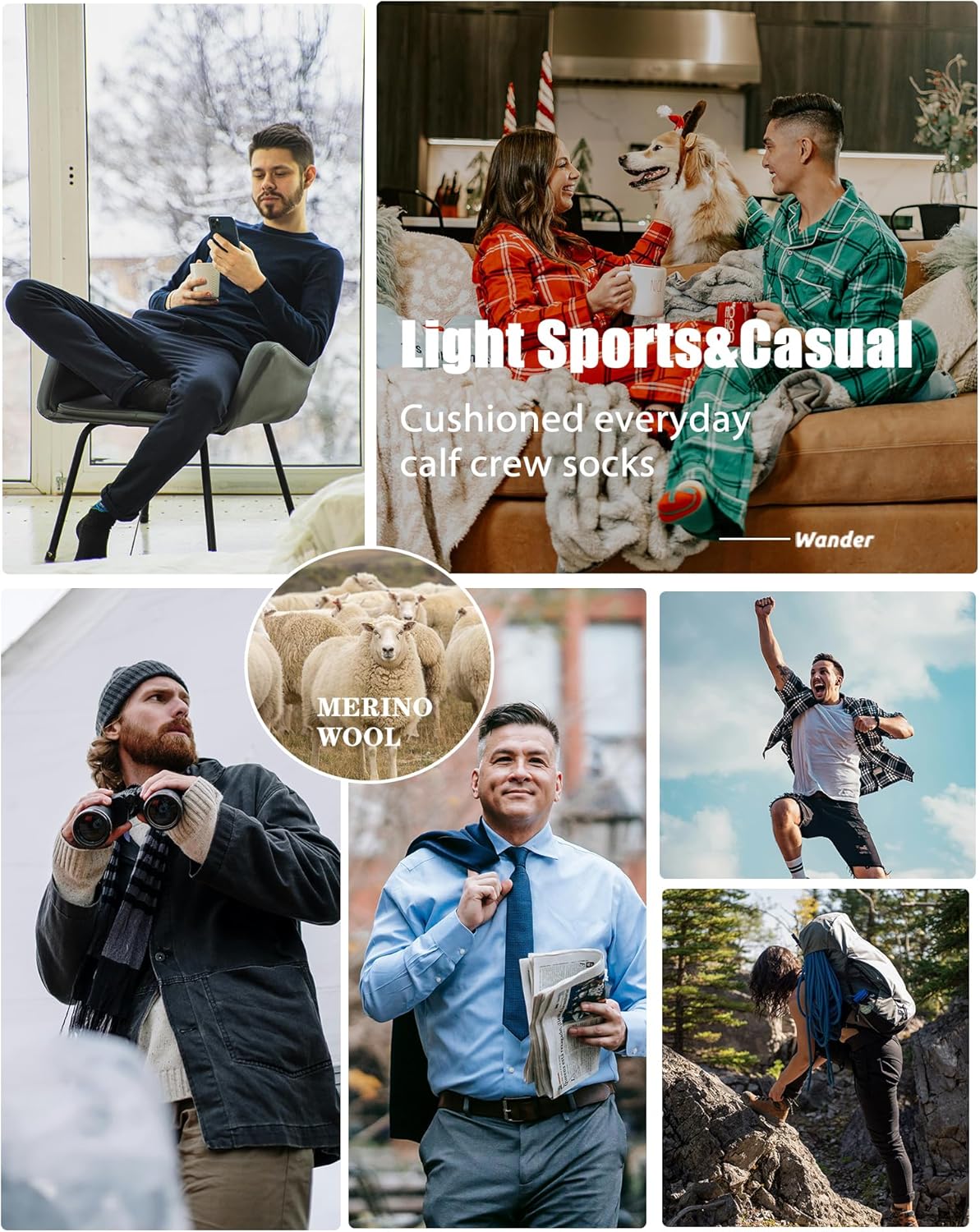WANDER Merino Wool Socks Men 3 Pairs Cushioned Calf Boot Socks Moisturing Wicking Everyday Thermal Crew Socks - Image 9