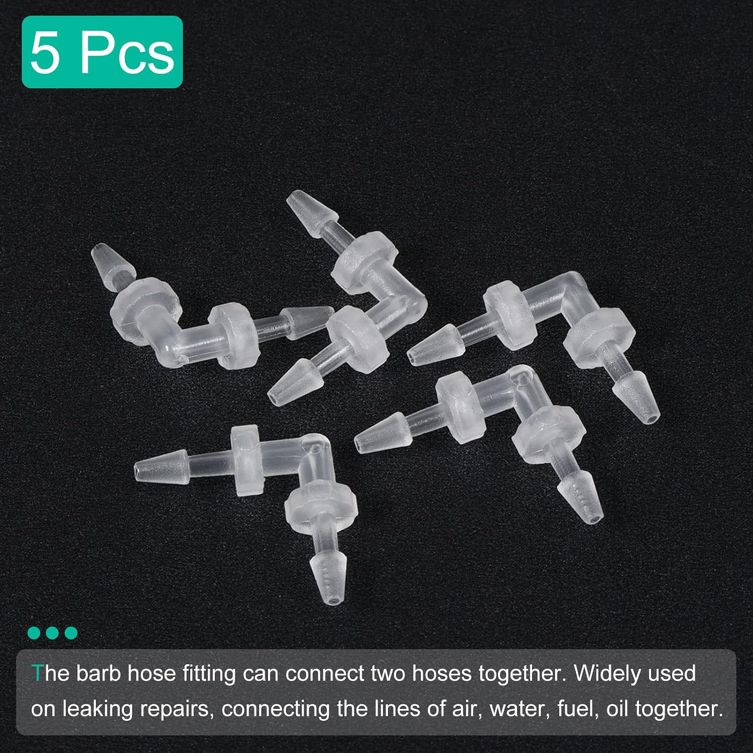 MECCANIXITY Barb Hose Fitting, 3mm Barbed Dia. Plastic Elbow Coupler Quick Connector Adapter, Pack of 5