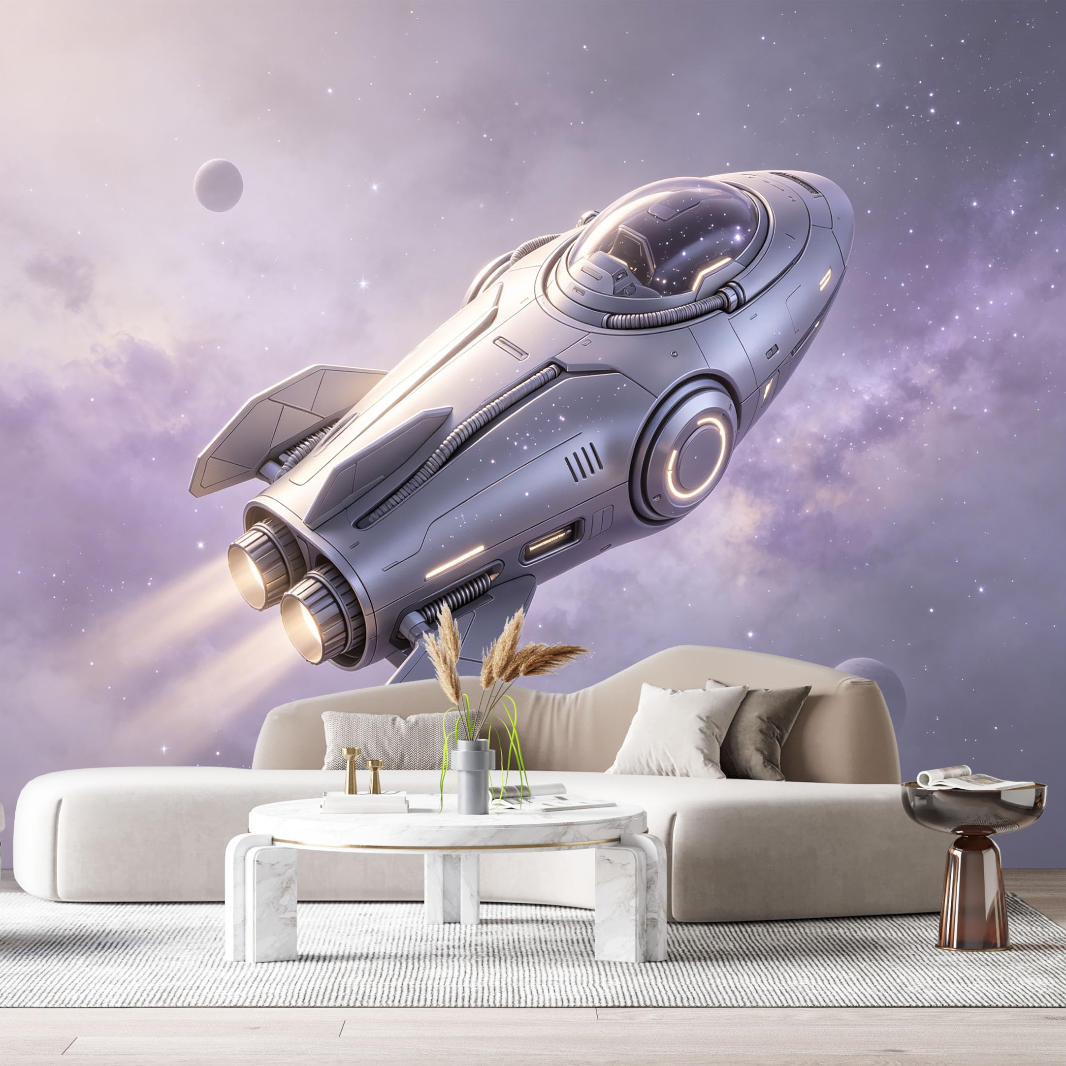 Custom Size Wall Mural Futuristic Spaceship Space Travel SciFi Rocket Galaxy Planet Scene SelfAdhesive Art Prints Removable Large Wallpaper Esports Room Game Room Tenant Room Studio