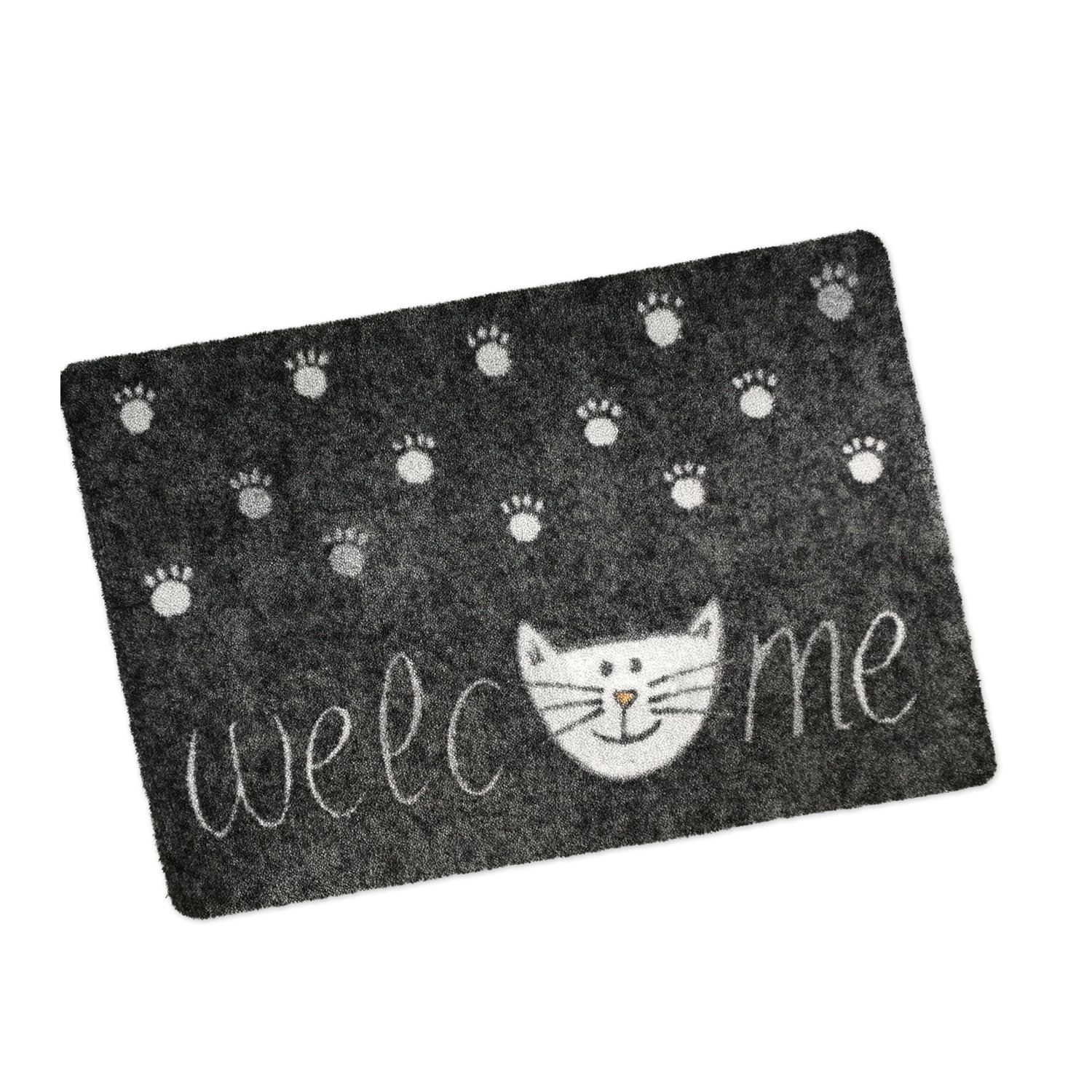 Indoor und Outdoor Fußmatte - Katze Welcome 60x90cm Grau ohne Rand - Leicht zu reinigen, rutschfest