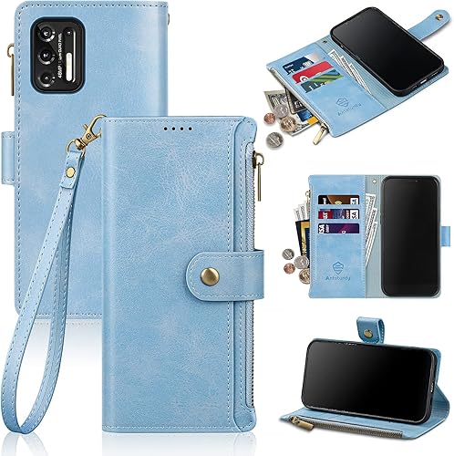 Antsturdy Funda tipo cartera para Motorola Moto G Stylus 2021, funda protectora de lujo de piel sintética con correa para la muñeca bloqueo RFID Antsturdy Funda tipo cartera para Motorola Moto G Stylus 2021, funda protectora de lujo de piel sintética con correa para la muñeca bloqueo RFID
