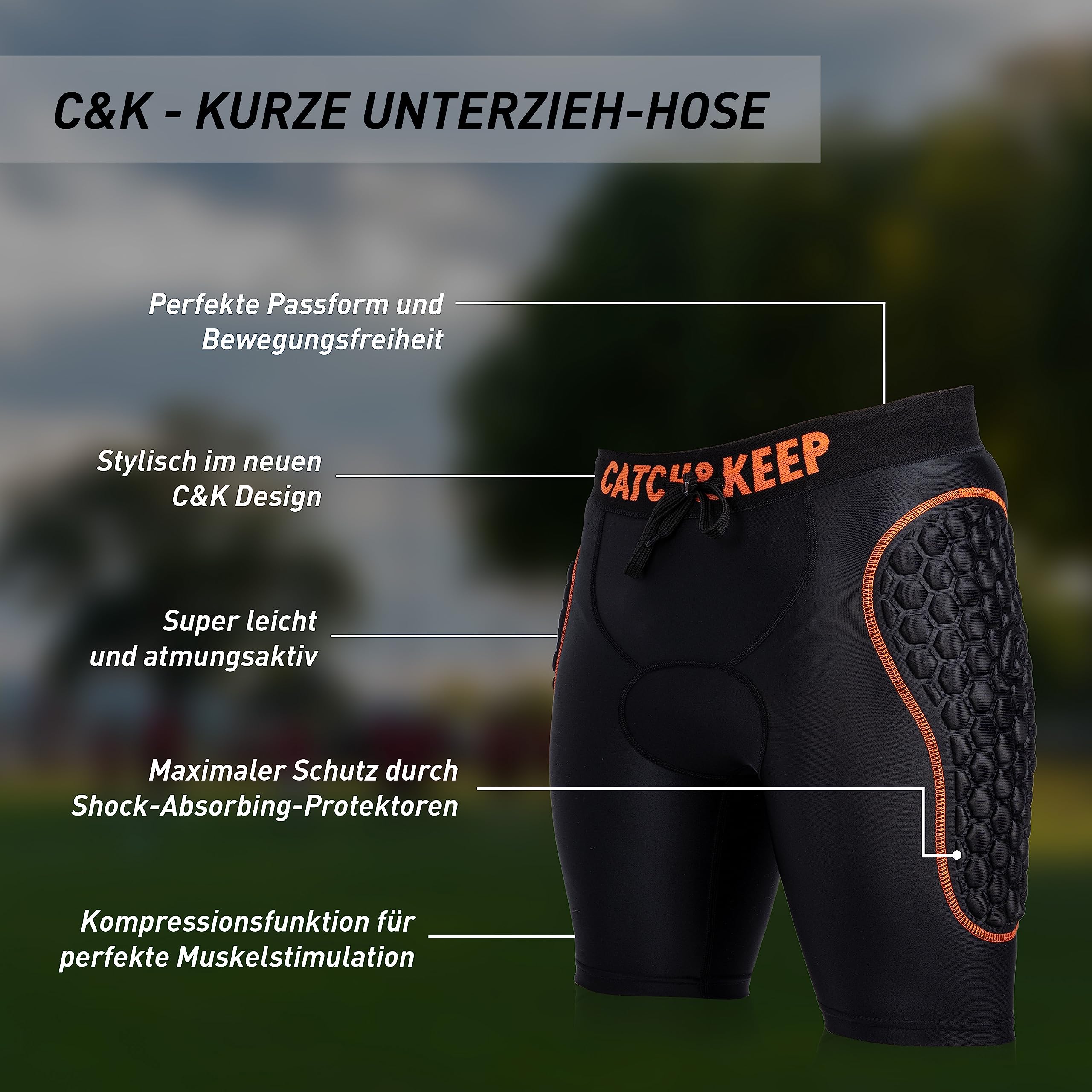 CATCH & KEEP Torwart Unterziehhose kurz gepolstert 2.0 - Fußball Protector-Torwarthose mit Kompressionsfunktion und atmungsaktivem Material