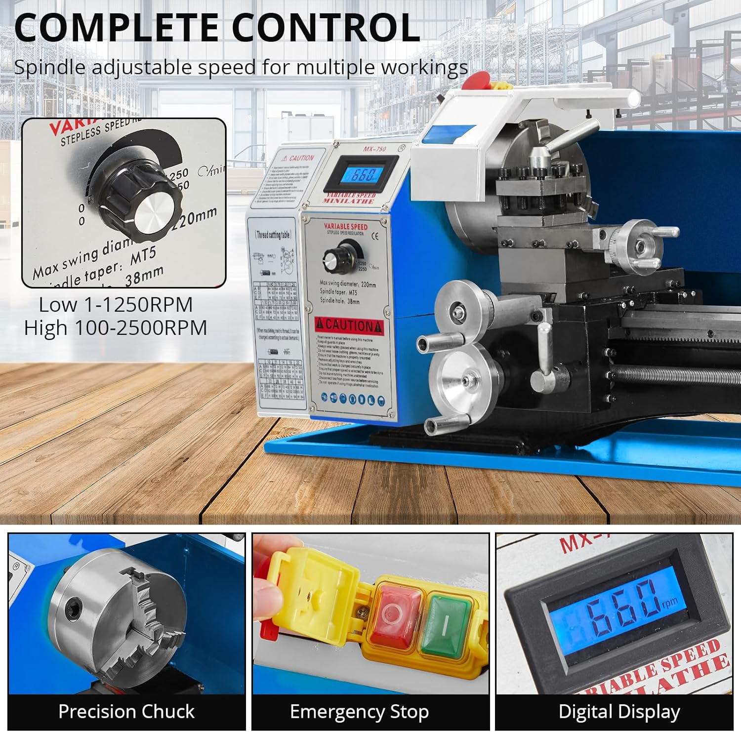 Metal-Lathe-Machine Threading Turning Drilling - Metalworking Machine 1100W Mini Metal Lathe 9" x 24" Benchtop with 5" 3-Jaw Chuck with Tool Box