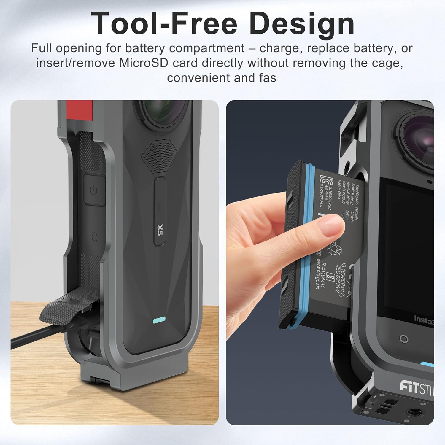 FitStill Protective Case for Insta360 X5 ，Multifunctional Aluminum Protective Cage+ Silicone Lens Cover, Scratch-Resistant and Dustproof, Multiple Expansion interfaces X5 Accessory Set