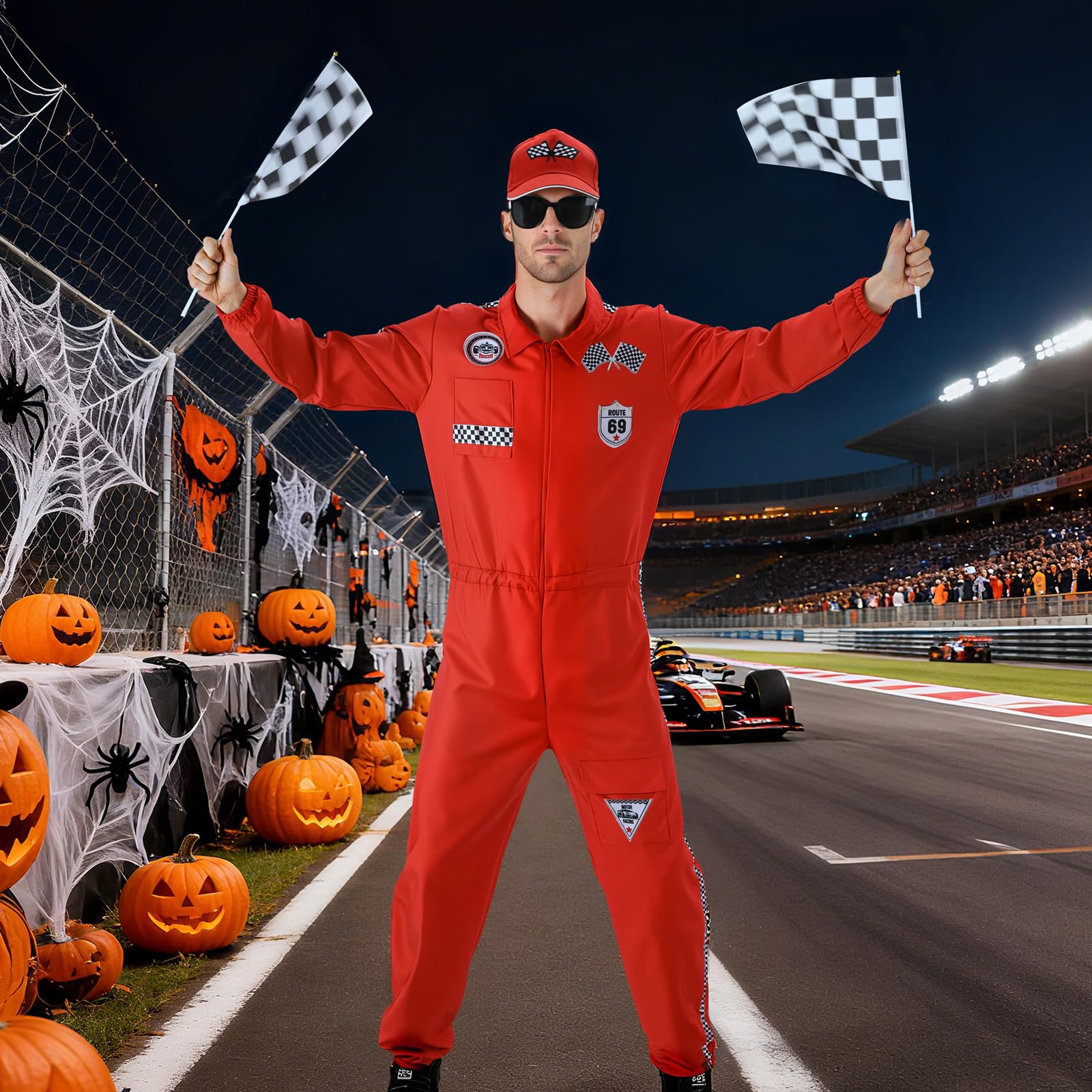 JoyinTcos Racing Driver Costume for Adults 4PCS Role Play Boys Race Car, Jumpsuit for Carnival Premium Polyester - Image 4