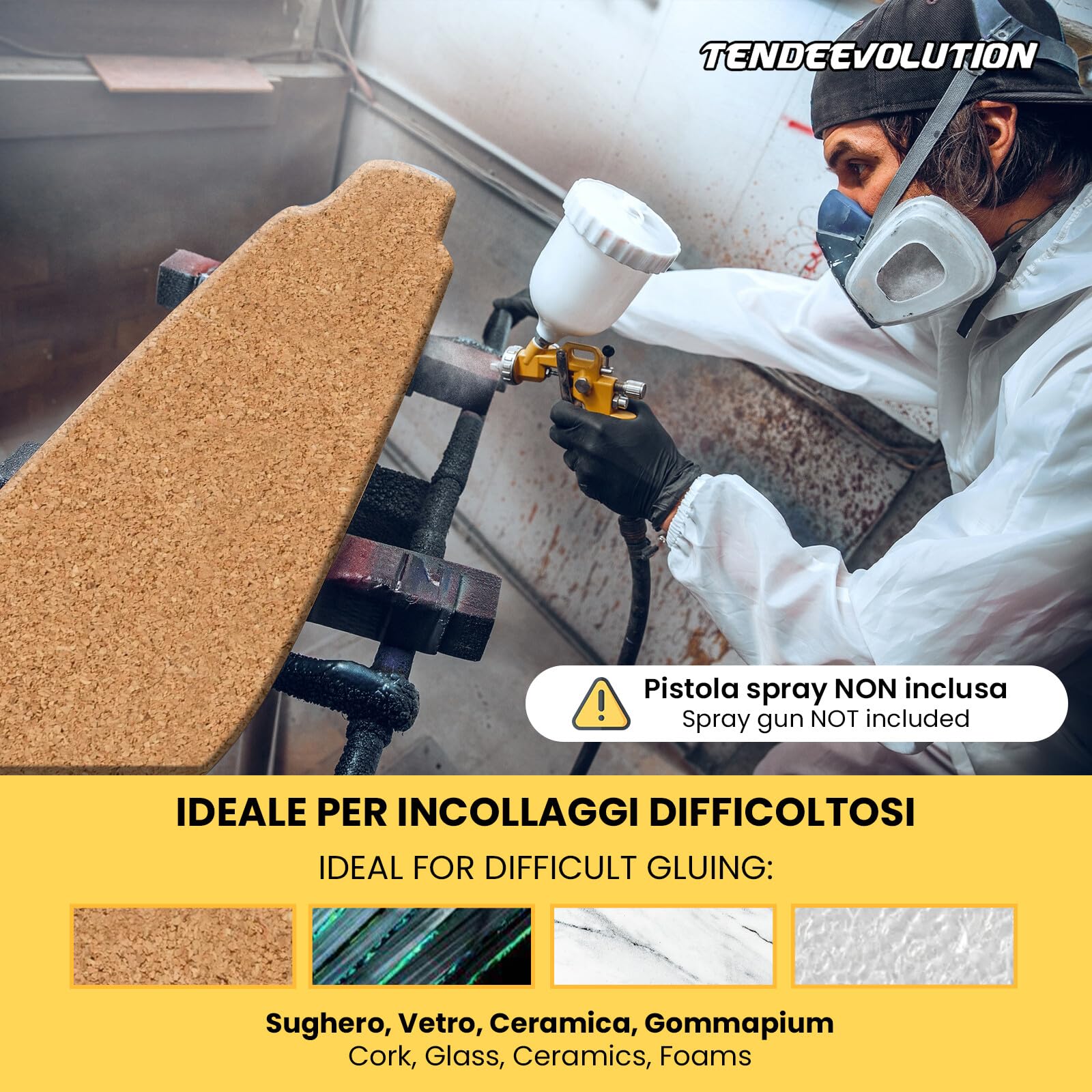 TENDEEVOLUTION Colla Extra Forte a Spruzzo o Pennello Policloroprenica da 4,5 Kg, Elastica e Resistente alle alte Temperature. Colla per Tessuti Cielo Auto, Tappezeria Auto, Stoffa, Legno e Metallo