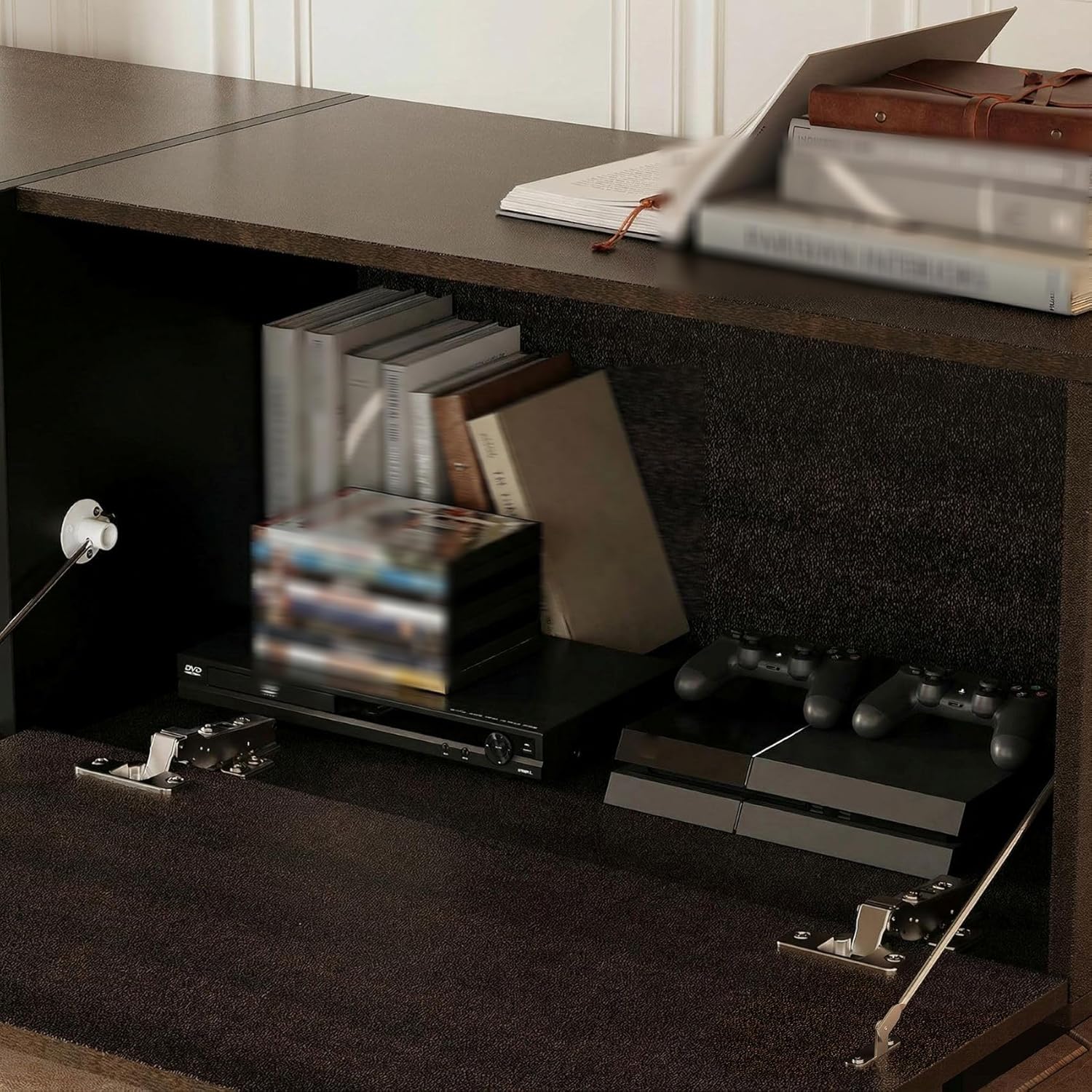 Lovinouse Brown TV Stands for Living Room, 70 Inch Long Under TV Stand Cabinet with Storage, Mid Century Modern Entertainment Media Center with Storage, Media Console Cabinet for Living Room
