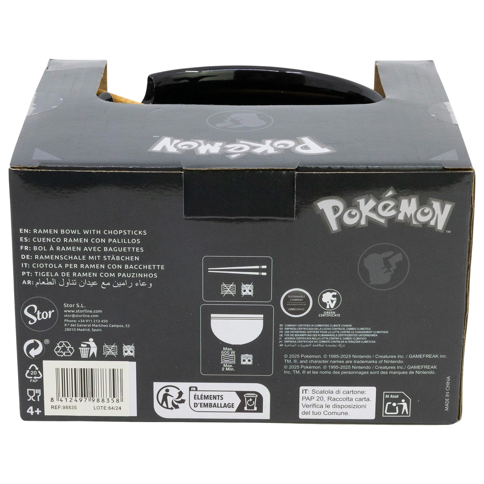 Stor CUENCO RAMEN CON PALILLOS EN CAJA REGALO POKEMON BLACK LOGOS