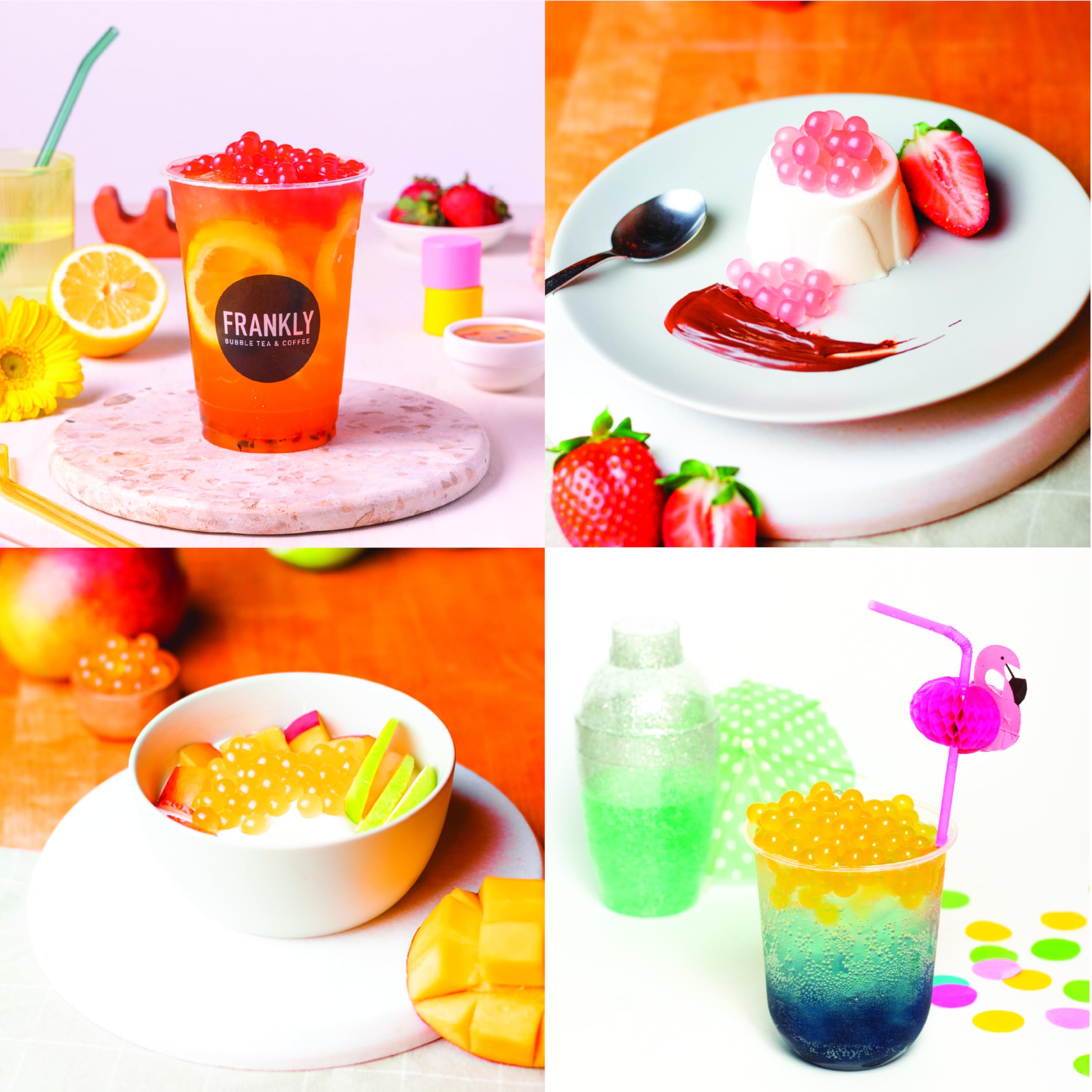 FRANKLY - Mix Perle Bubble Tea - 3x450g Popping Boba | barattoli da 450gr - Per Bubble Tea, Yogurt, Torte e Dolci (Fragola, Mango, Frutto della passione)