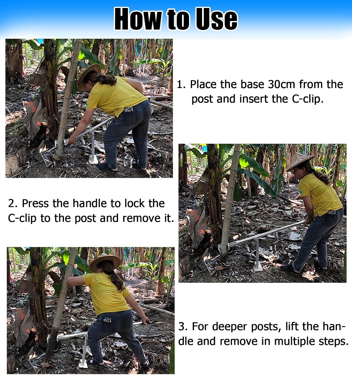Adjustable Steel Pipe Remover Tool, Manual Post Puller & Tree Stump Extractor for Easy Root Removal of Bamboo, Rebar, & Corn Stalks (1-6cm Opening)