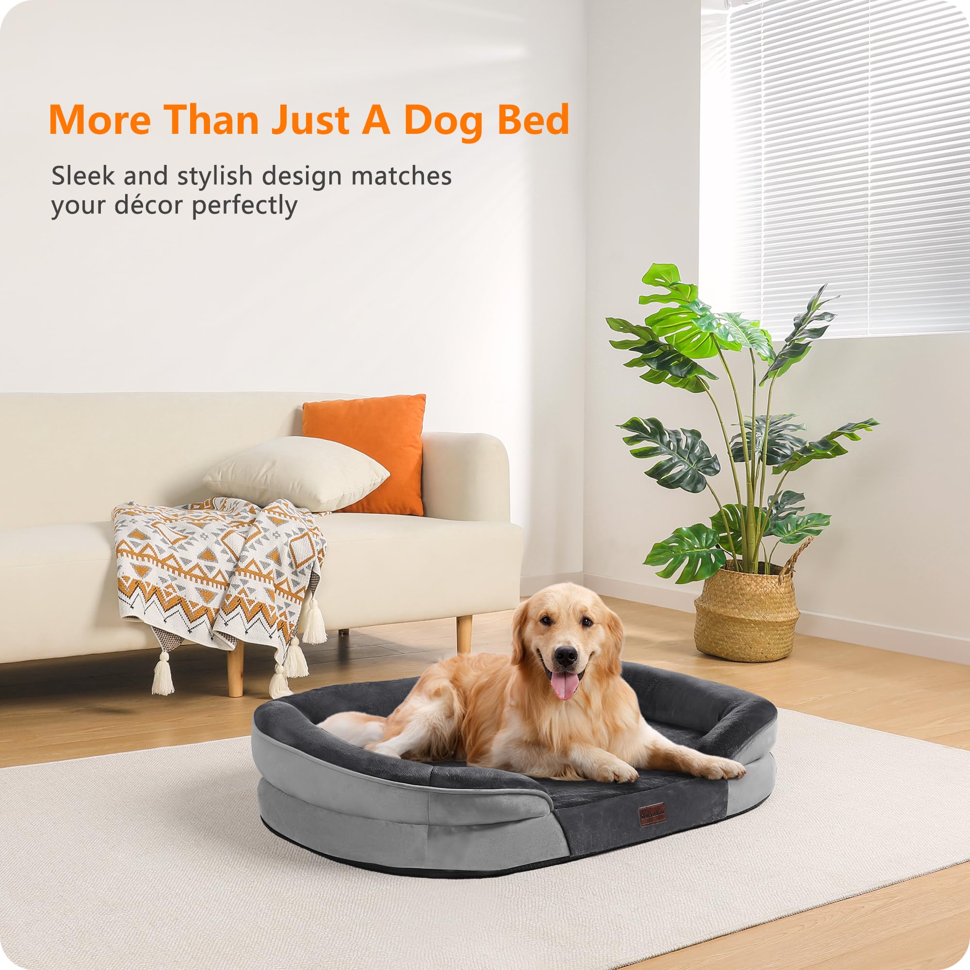 Dwanton Cama ortopédica para perros grandes, sofá impermeable con soporte de espuma de huevo, cama lavable para mascotas con cojín de refuerzo de cuatro lados, con funda extraíble y parte inferior