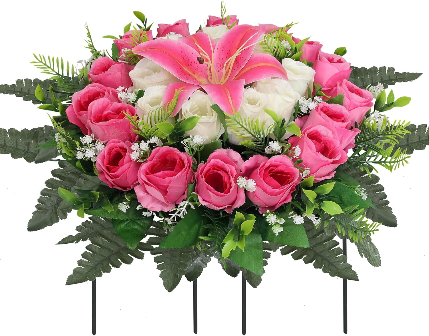 Artificial Cemetery Flowers,Grave Decorations Handcrafted Fake Birthday Flowers Cake,Silk Memorial for Cemetery for Headstones Decoration ﻿ (Pink)
