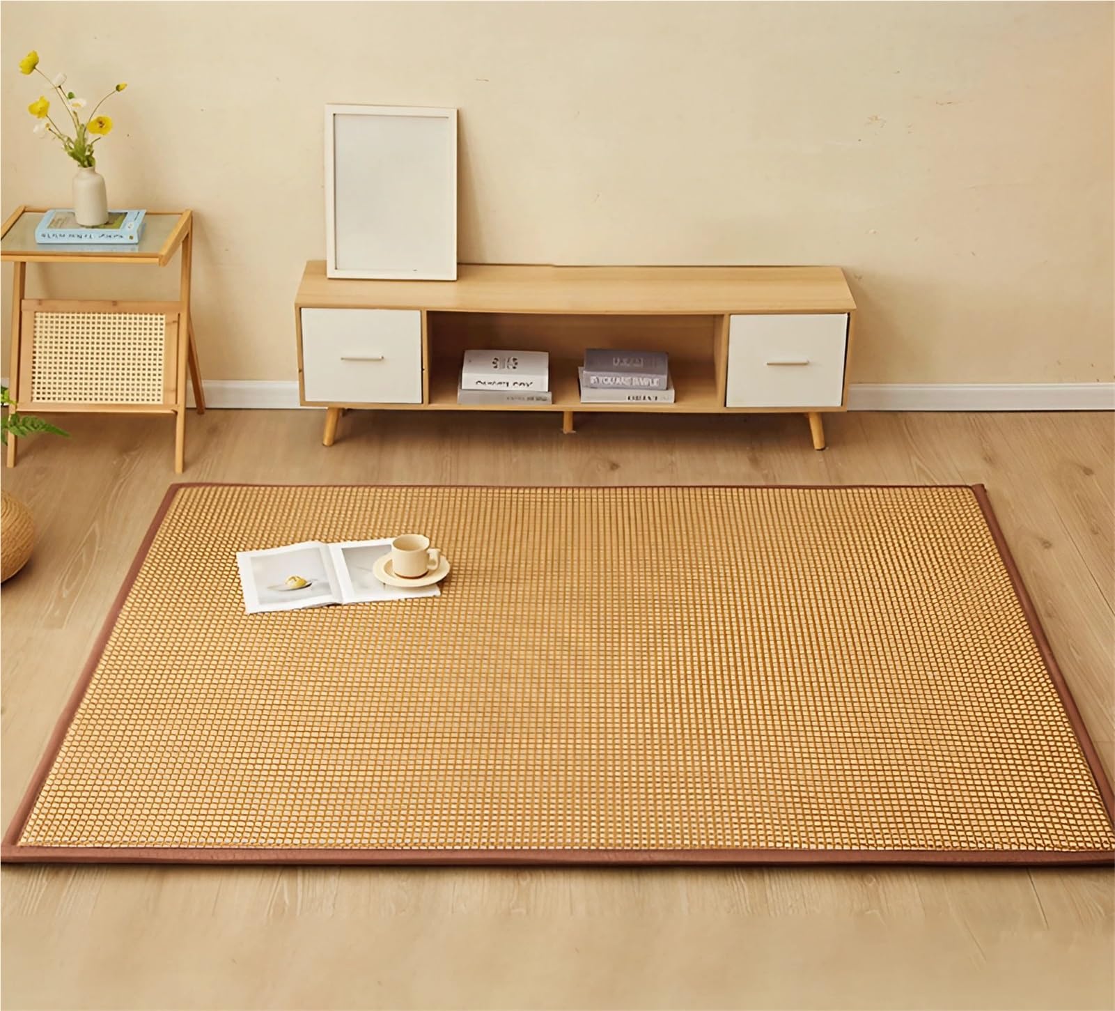 Tatami Giapponese In Fibra Naturale - Stuoia Intrecciata Di Rattan Antiscivolo - Materasso Futon Fresco e Traspirante - Tappeto Reversibile per Interni, Soggiorno e Camera Da Letto(Light Brown,150 x 2