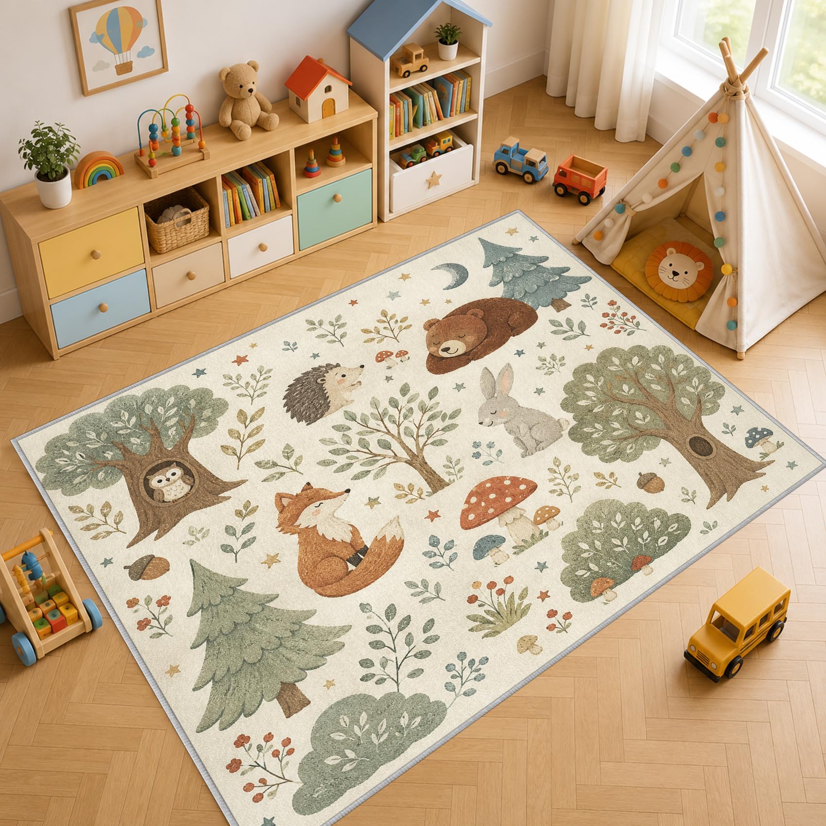 Woodland Animals Rug for Living Room 240x300, Kids Nursery Large Area Rug