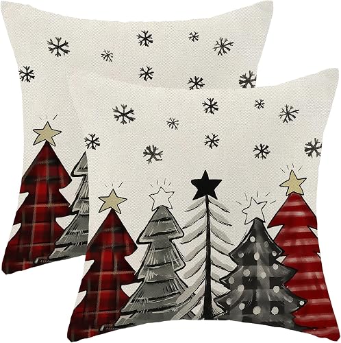 AEIOAE Christmas Pillow Covers 20x20 Inch Set of 2 Colorful Christmas Tree Throw