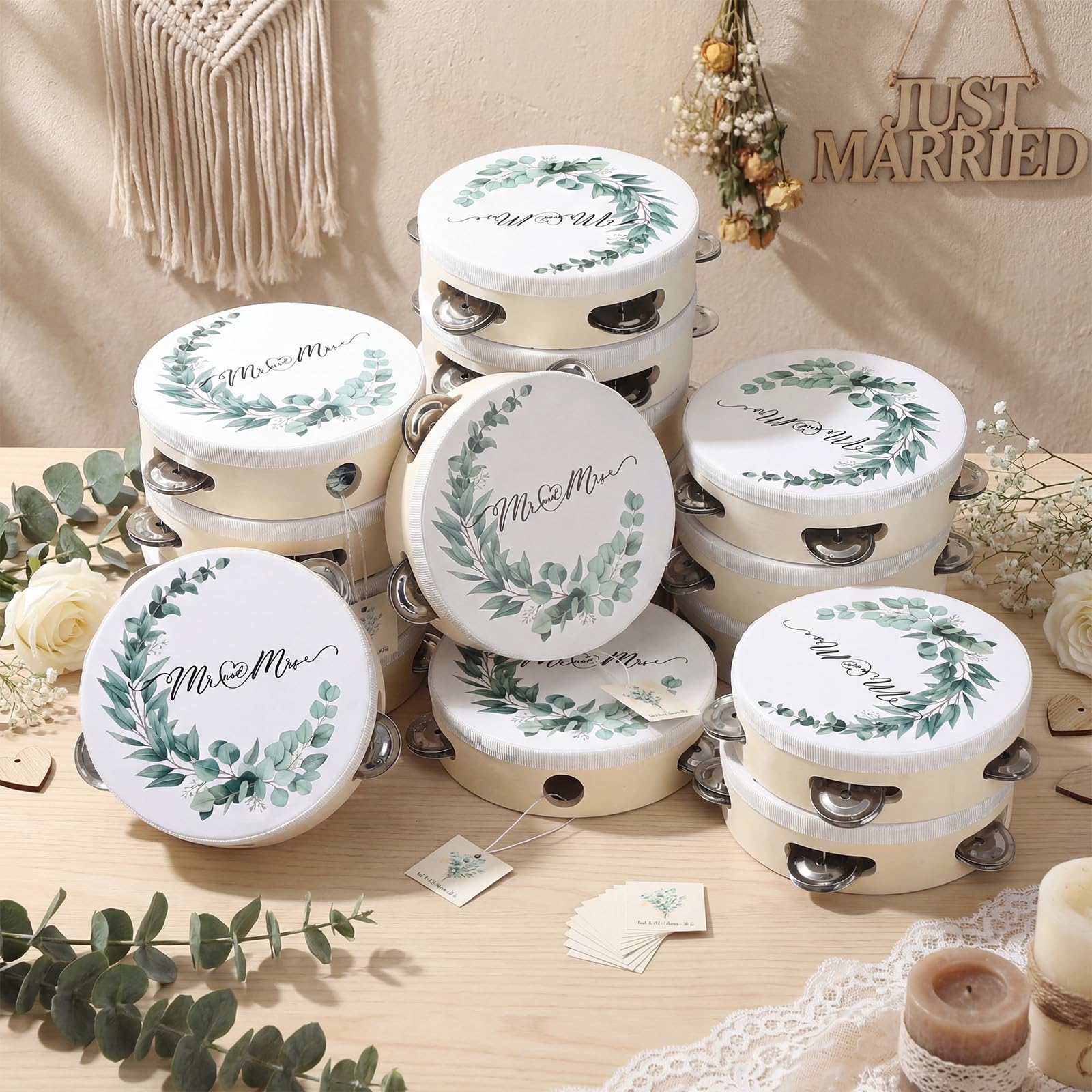 Tamburine für Erwachsene, 15,2 cm große Handtrommel mit Holz-Metallschellen, Dankeskarten, Tamburin oder Percussion-Geschenk, Musikinstrument für Kirche, Hochzeit, Party, Feier, Events, 24 Stück