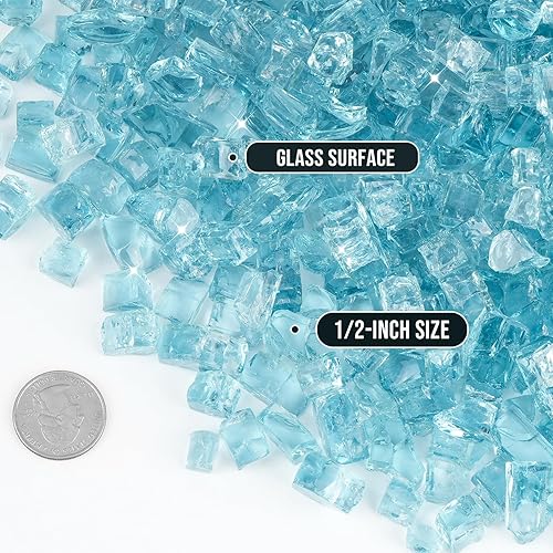 Miniatura 2 de Skyflame Vidrio de fuego de alto brillo de 10 libras para hoyo de fuego, chimenea y paisajismo (12 pulgada, azul aguamarina)