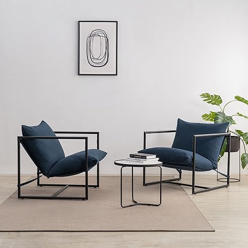 Miniatura 10 de ZINUS Aidan Sling Accent - Sillón enmarcado de metal con amortiguación de espuma triturada azul marino
