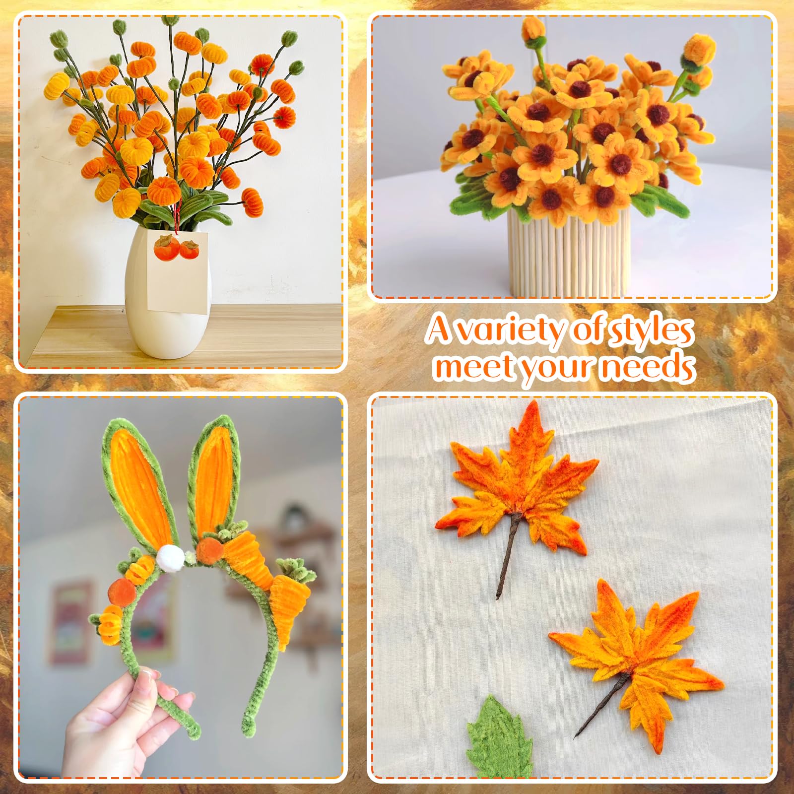 400 stuks pijpenragers, bloemenset, pijpreiniger, bloemenboeket, pijpreiniger om te knutselen, pijpenrager, pijpreiniger met bloemdraad, lint, bloemen stofblad