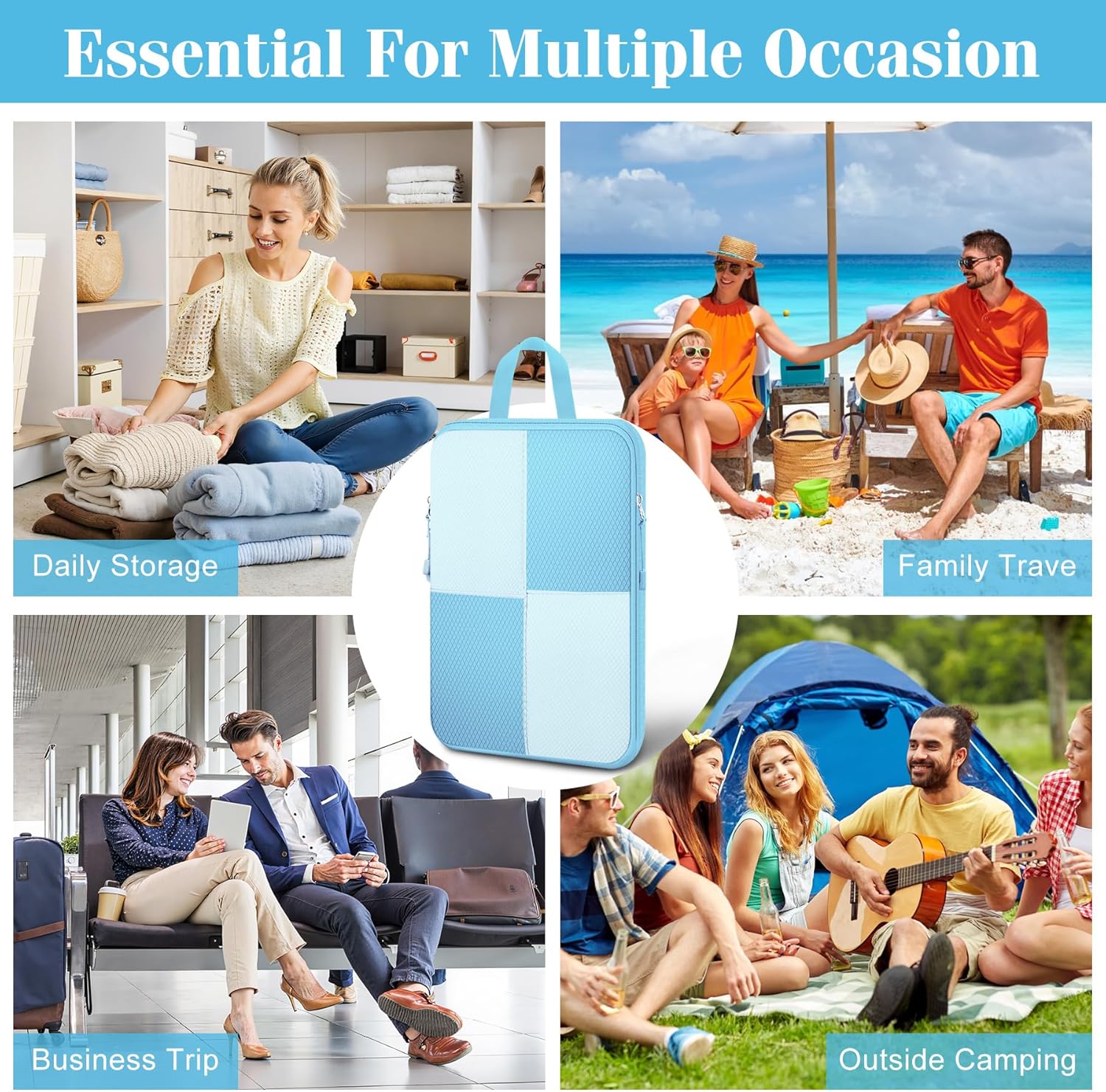 8 Set Compression Packing Cubes for Travel, Expandable Waterproof Travel Organizer, Lightweight Luggage Organizer with Shoes & Laundry Bags, Travel Accessories for Men Women, Light Blue - Image 7