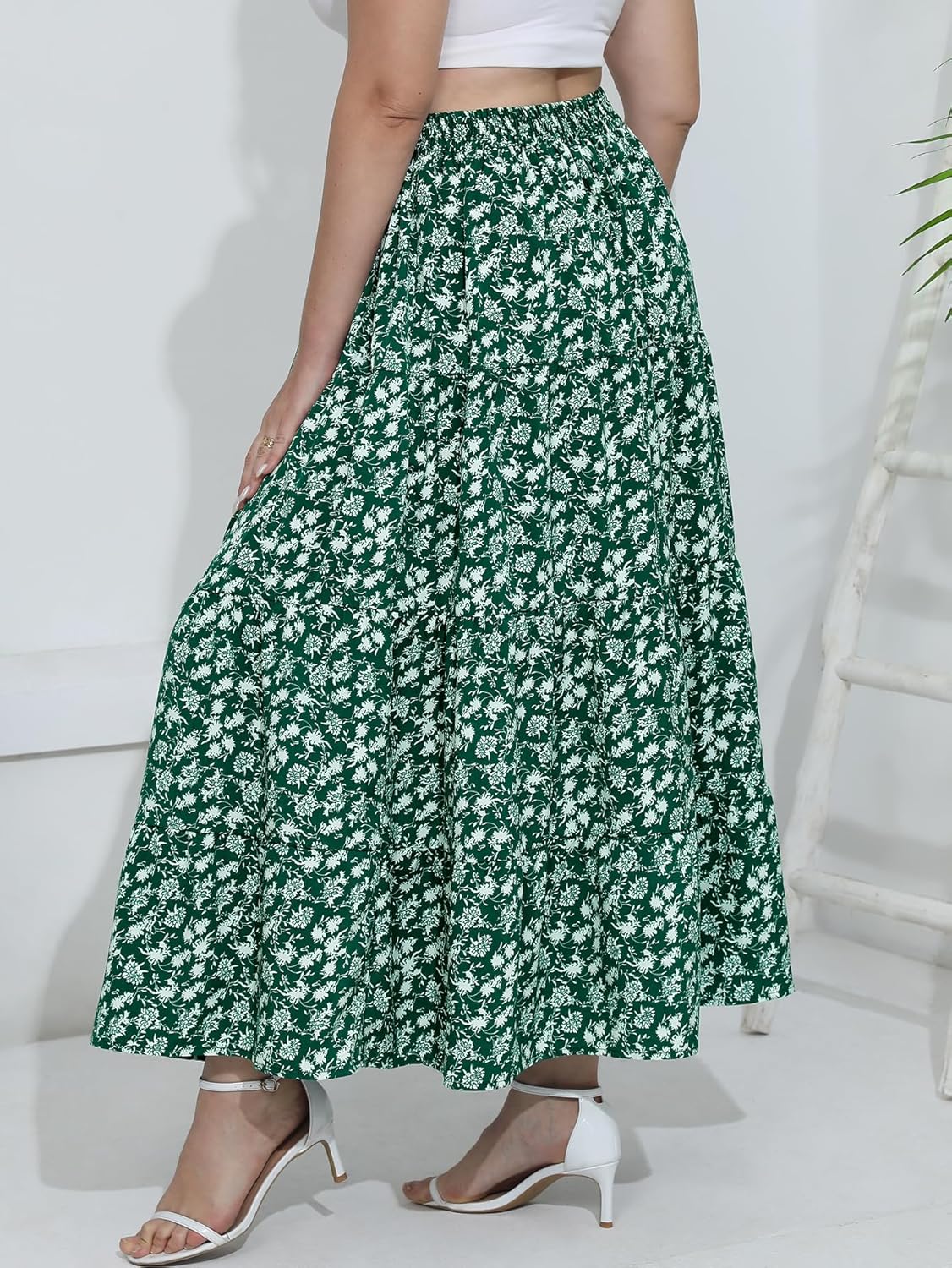 Women's Long Maxi Plus Size Skirt 2026 Trendy Flowy Elastic High Waist Casual Spring Swing A-line Floral Skirts - Image 2