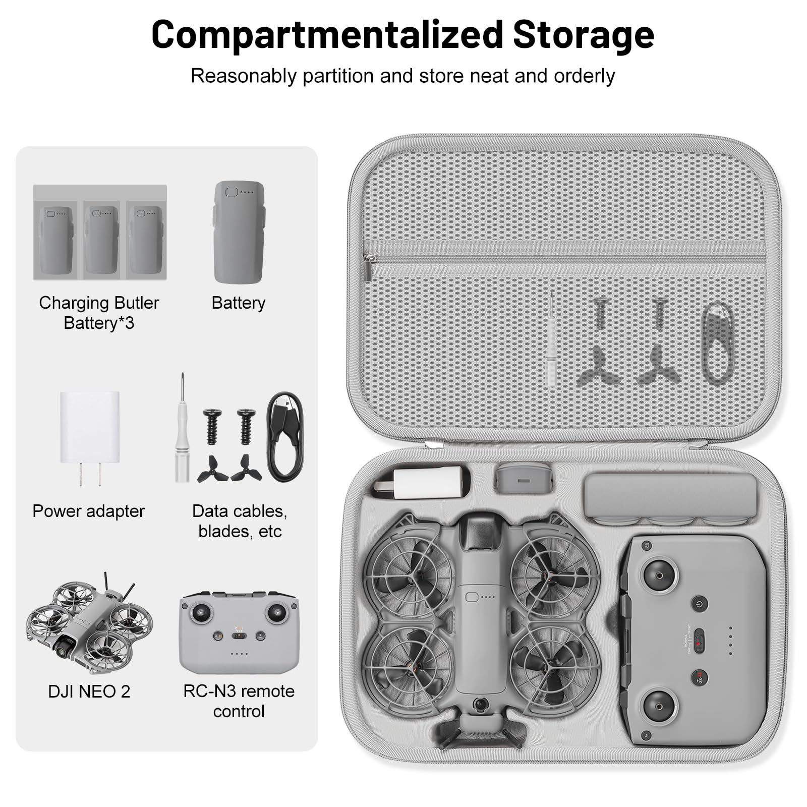 Bolsa para dji Neo 2 Case, Funda para dji Neo 2 Fly More Combo Accesorios Estuche, Bolsa de Transporte para Controlador RC-N3/Batería Neo2, para Dron