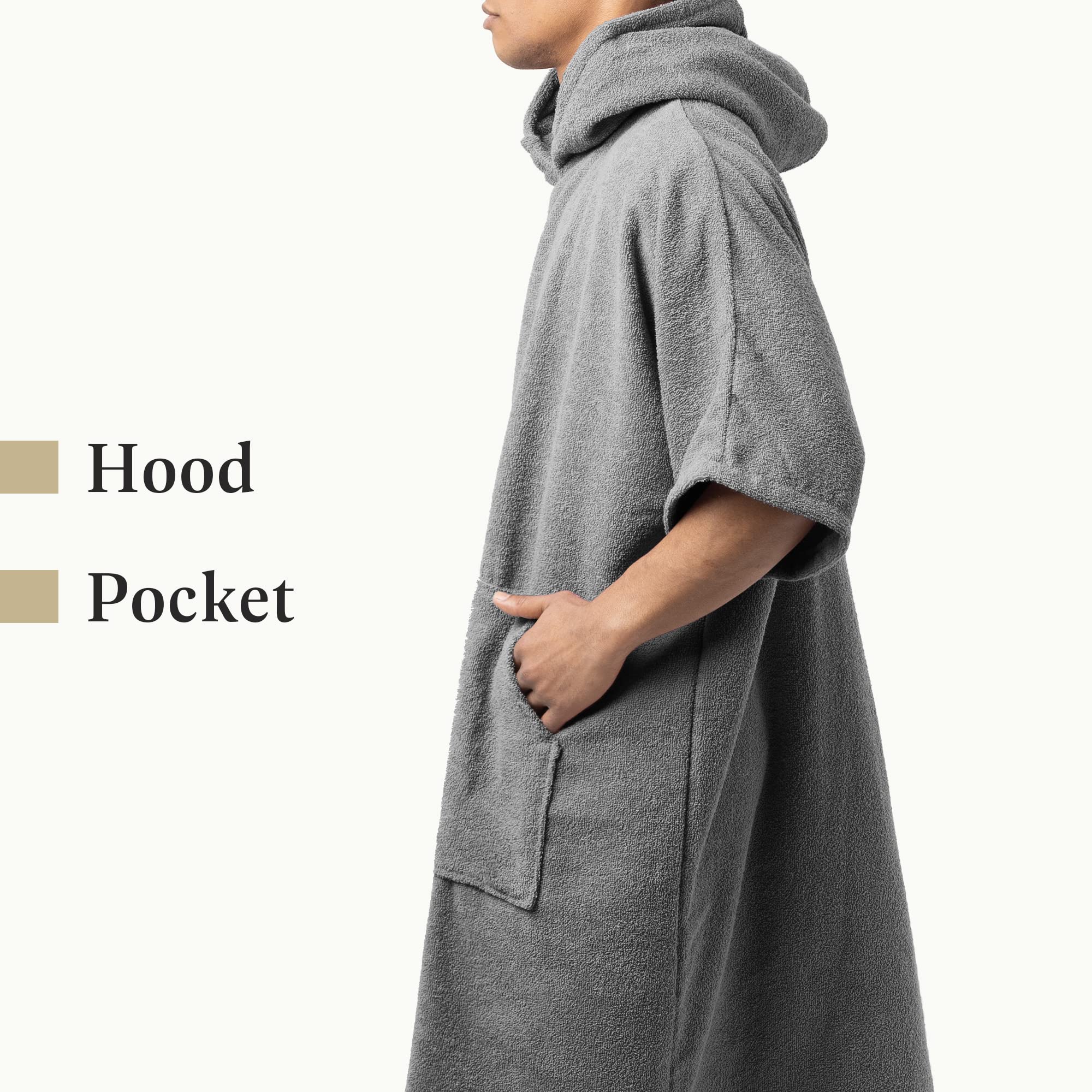 HOMELEVEL ponczo surfingowe dla kobiet i mężczyzn, 100% bawełny, ręcznik plażowy, ręcznik frotte kąpielowy z kapturem, kolor ciemnoszary, L/XL