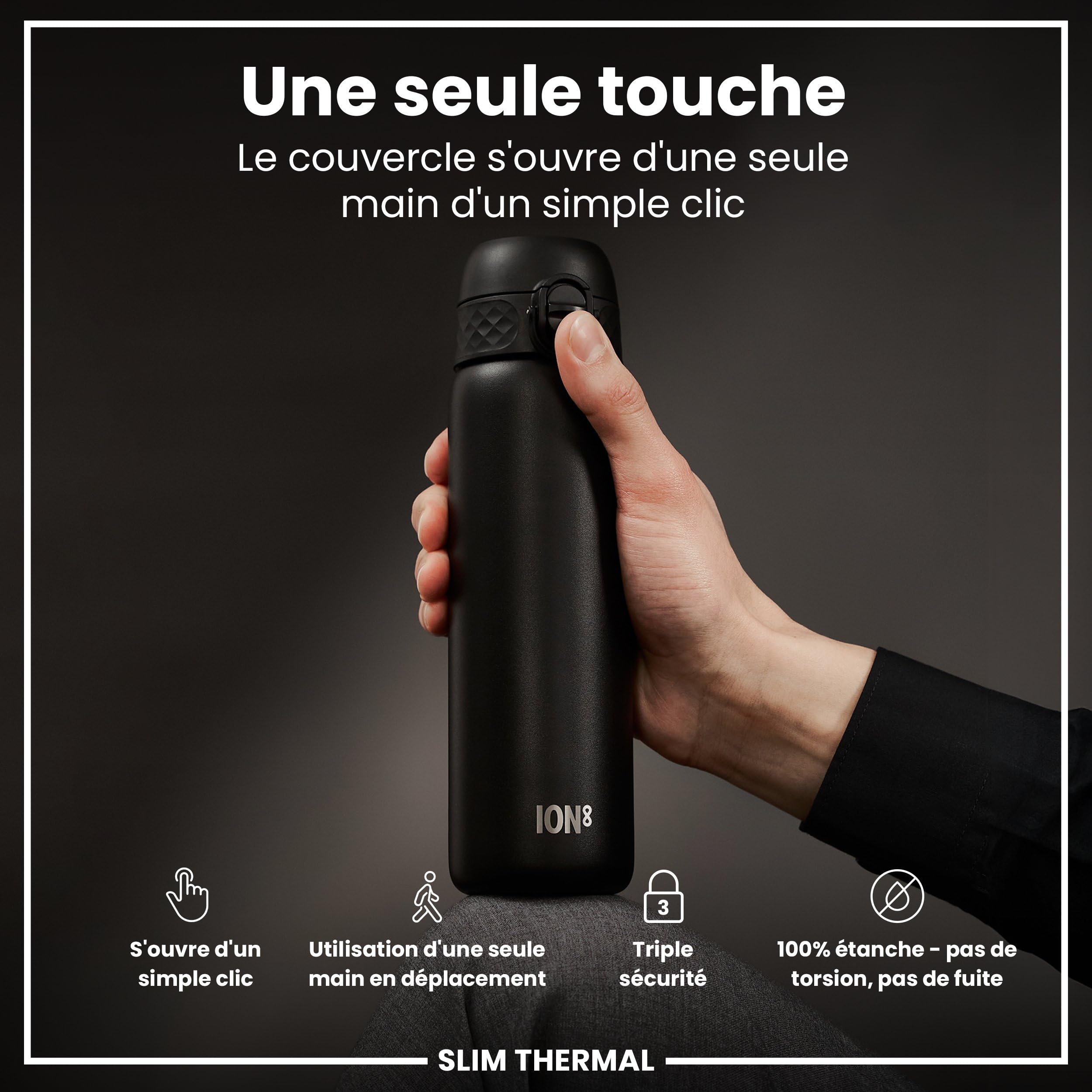 Gourde Isotherme ION8 500ml Acier Inox - Anti-Fuite, Lave-Vaisselle, Poignée, Gris