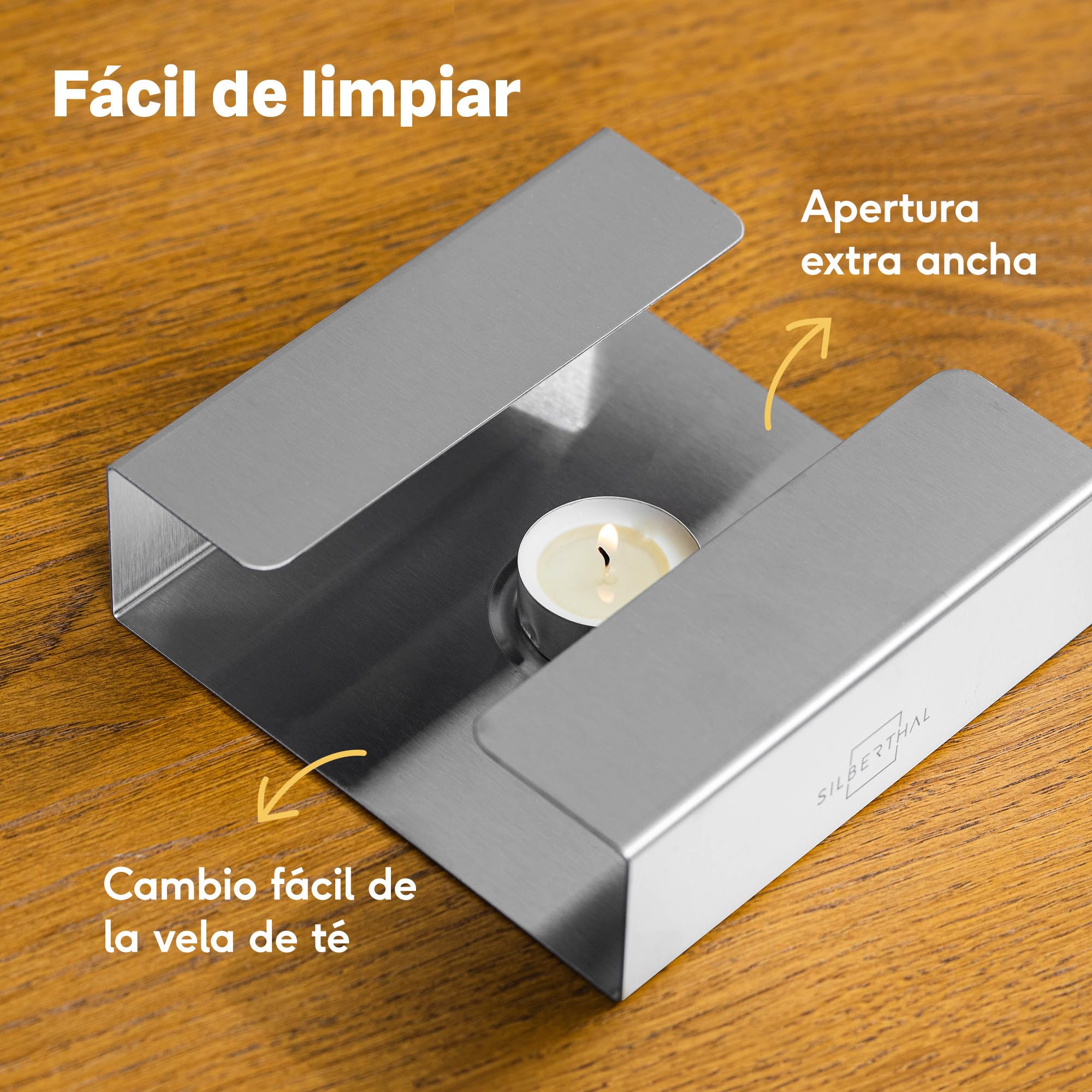 SILBERTHAL Tetera de cristal con infusor - Calentador de vela de acero inoxidable – 1,5 litros – Mantén caliente el té con la vela