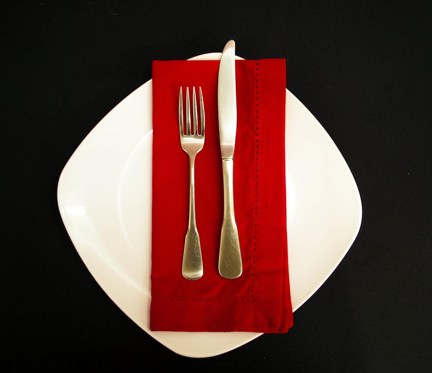 Hemstitch Dinner Napkins Red 1 Dozen